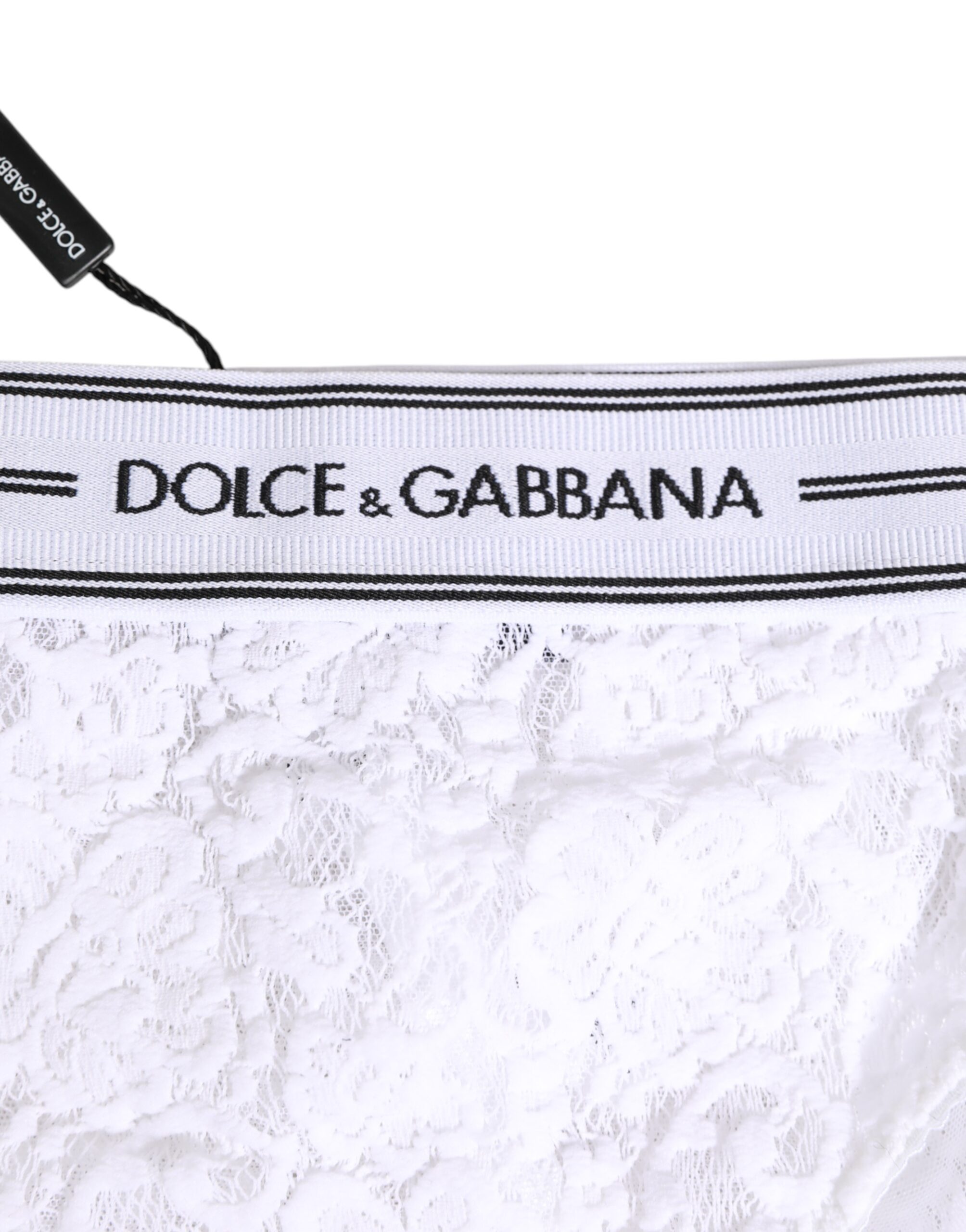 Dolce & Gabbana White Lace Slip Brief Logo Waistband Underwear - Image 3