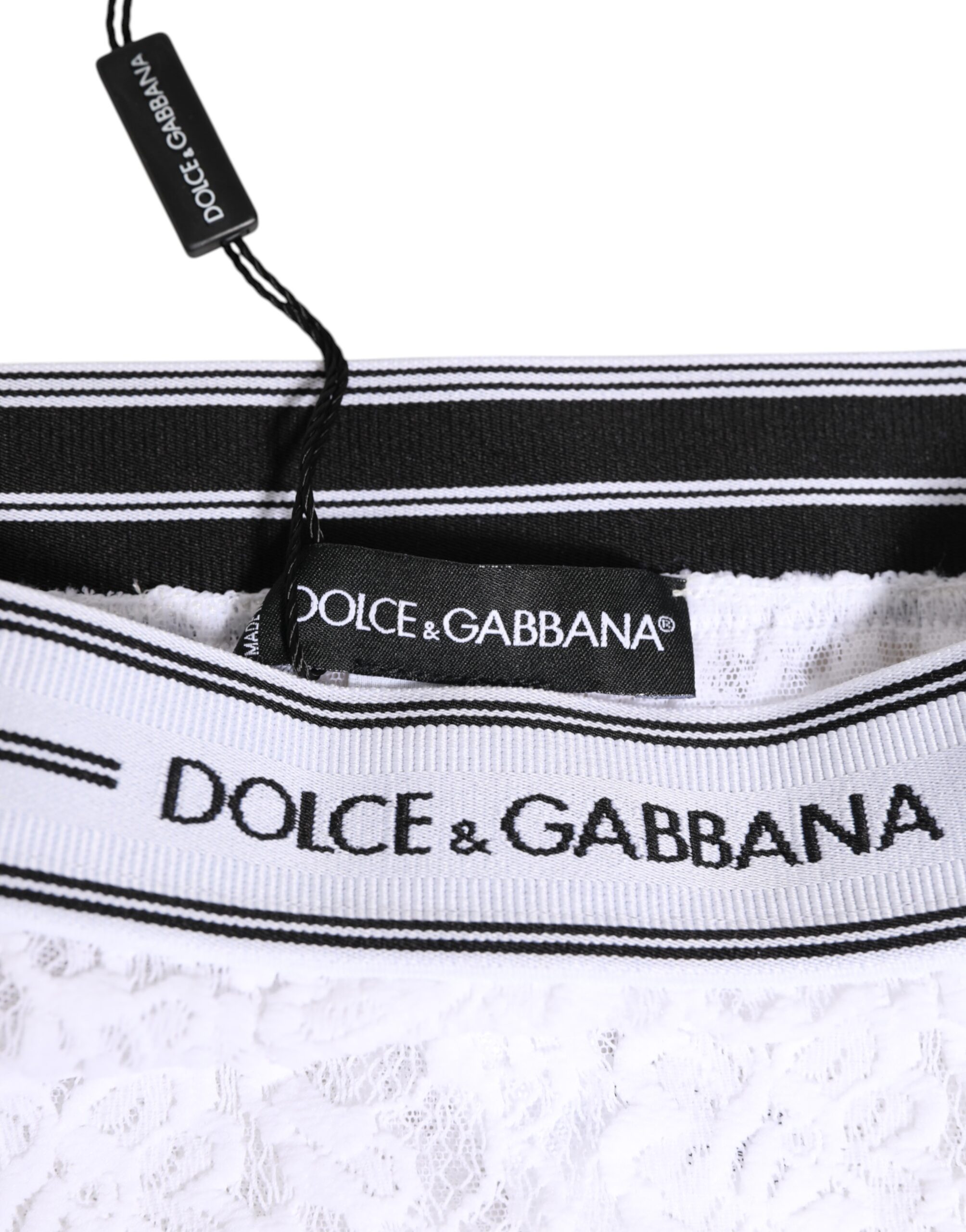 Dolce & Gabbana White Lace Slip Brief Logo Waistband Underwear - Image 4