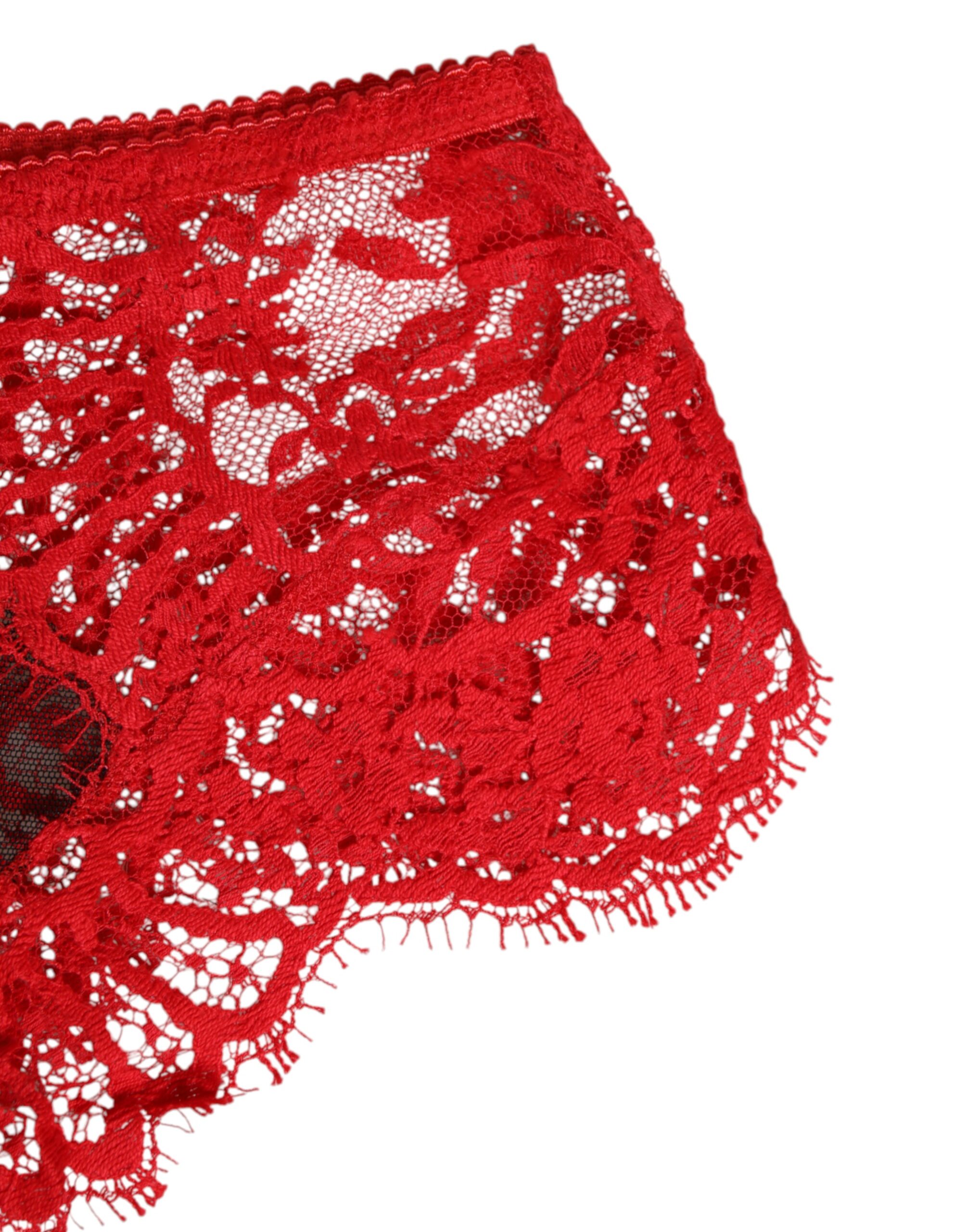 Dolce & Gabbana Red Floral Lace Sheer Briefs Women Underwear - Image 3