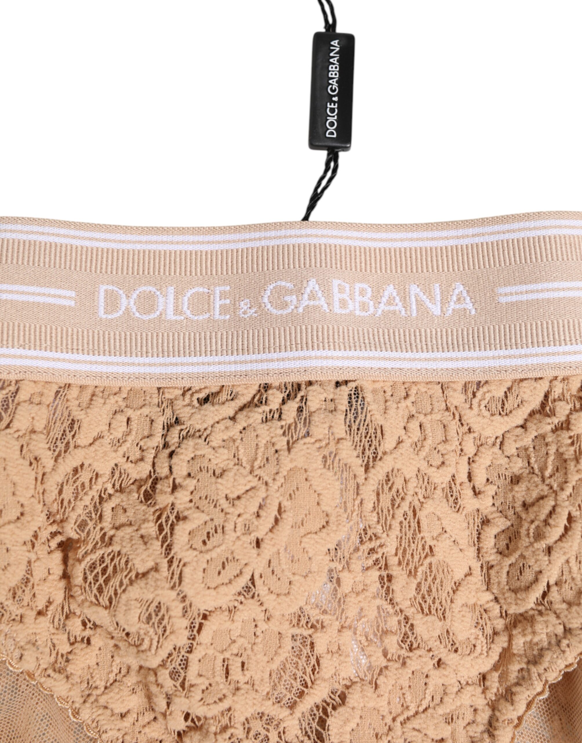 Dolce & Gabbana Beige Lace Brasiliano Briefs Logo Waistband Underwear - Image 3