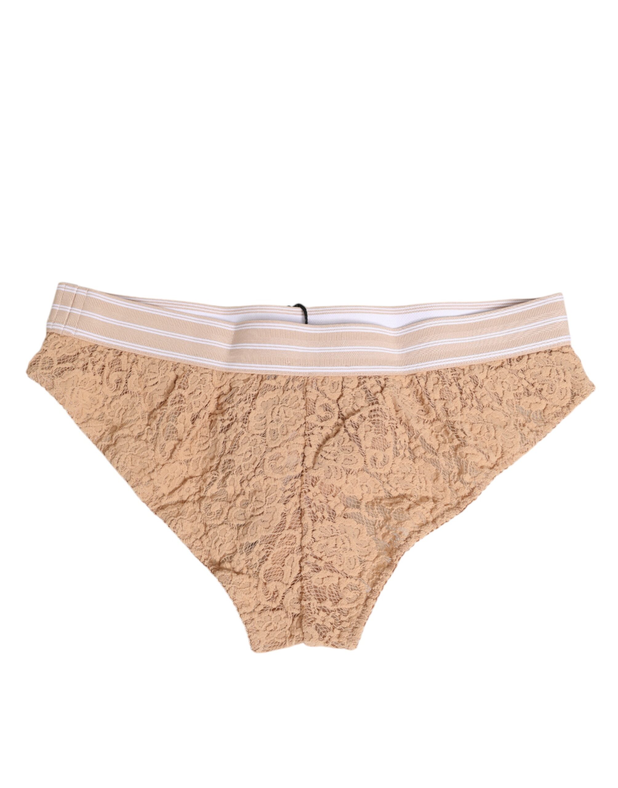 Dolce & Gabbana Beige Lace Brasiliano Briefs Logo Waistband Underwear - Image 4
