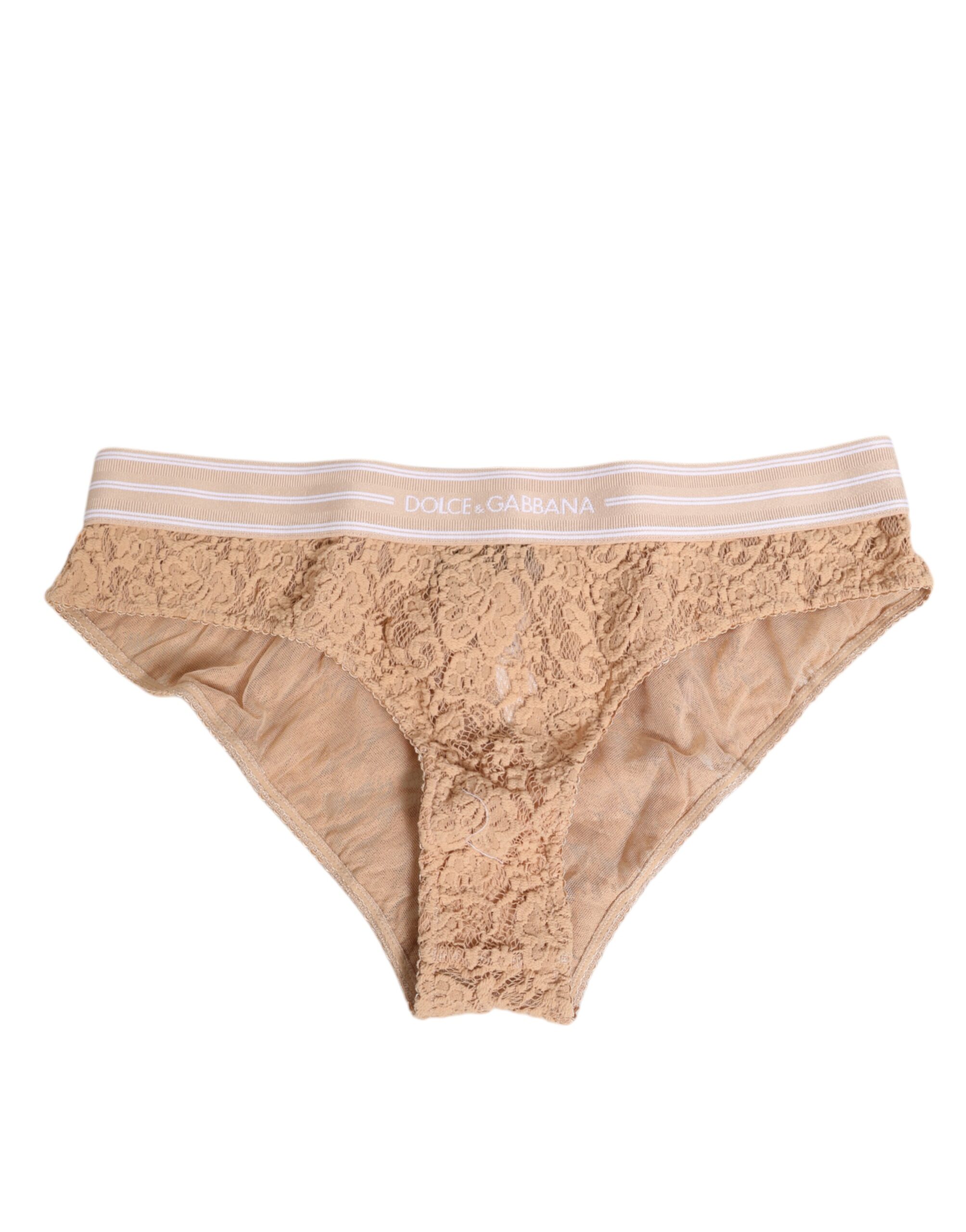 Dolce & Gabbana Beige Lace Brasiliano Briefs Logo Waistband Underwear - Image 2