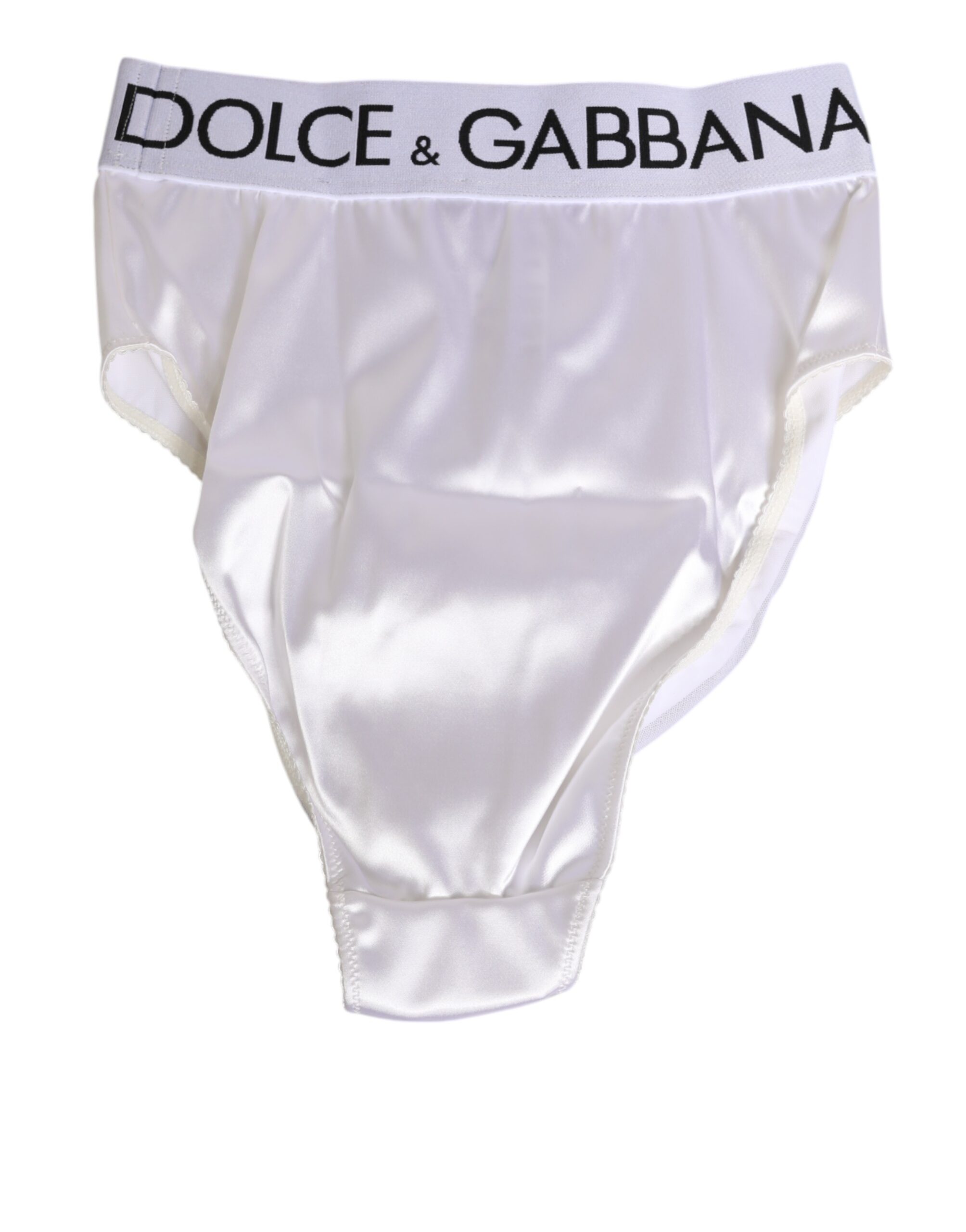 Dolce & Gabbana White Satin High-Waist Brief Logo Women Underwear - Image 4