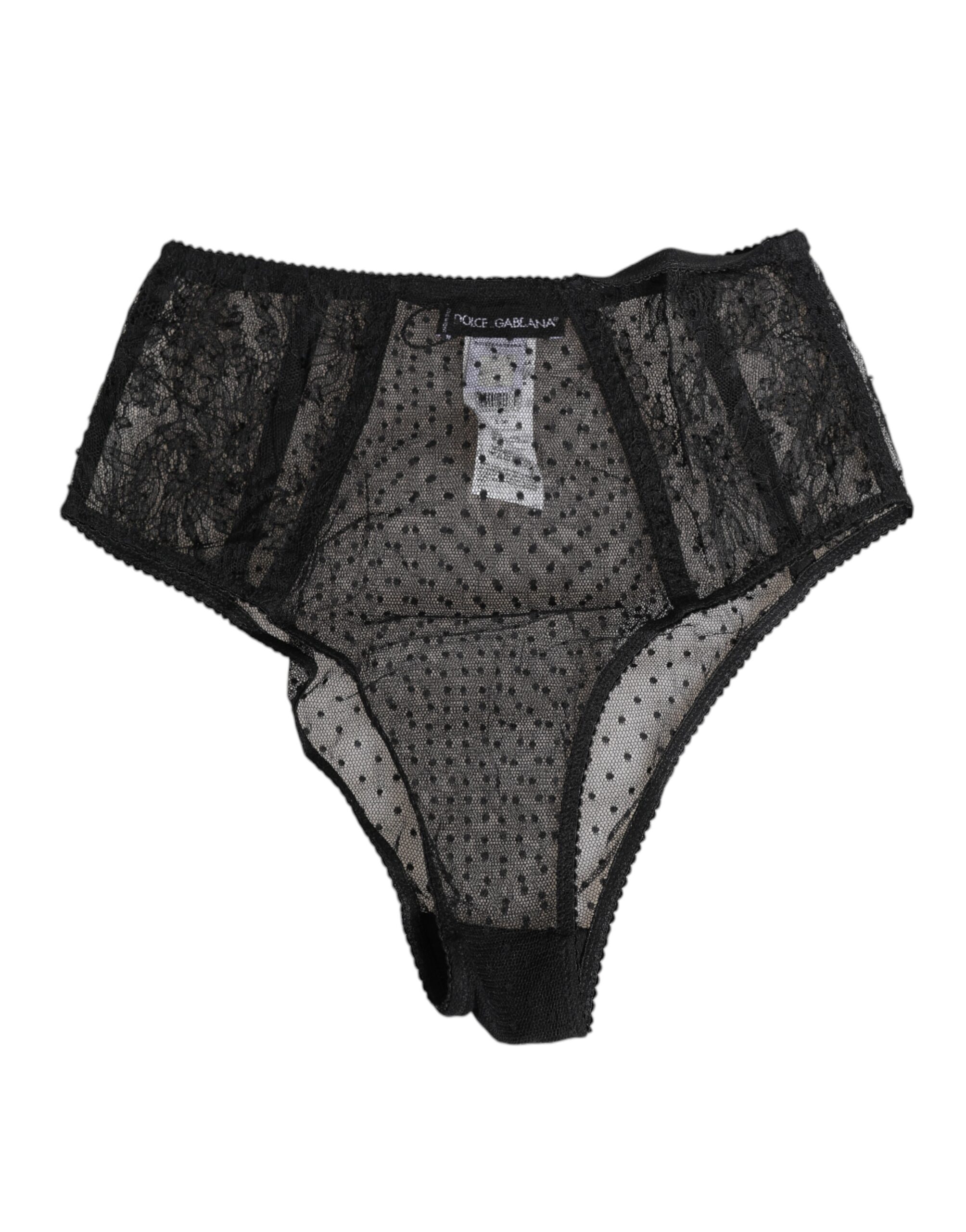 Dolce & Gabbana Black Lace Polka Dot Mesh High Waist Underwear - Image 3