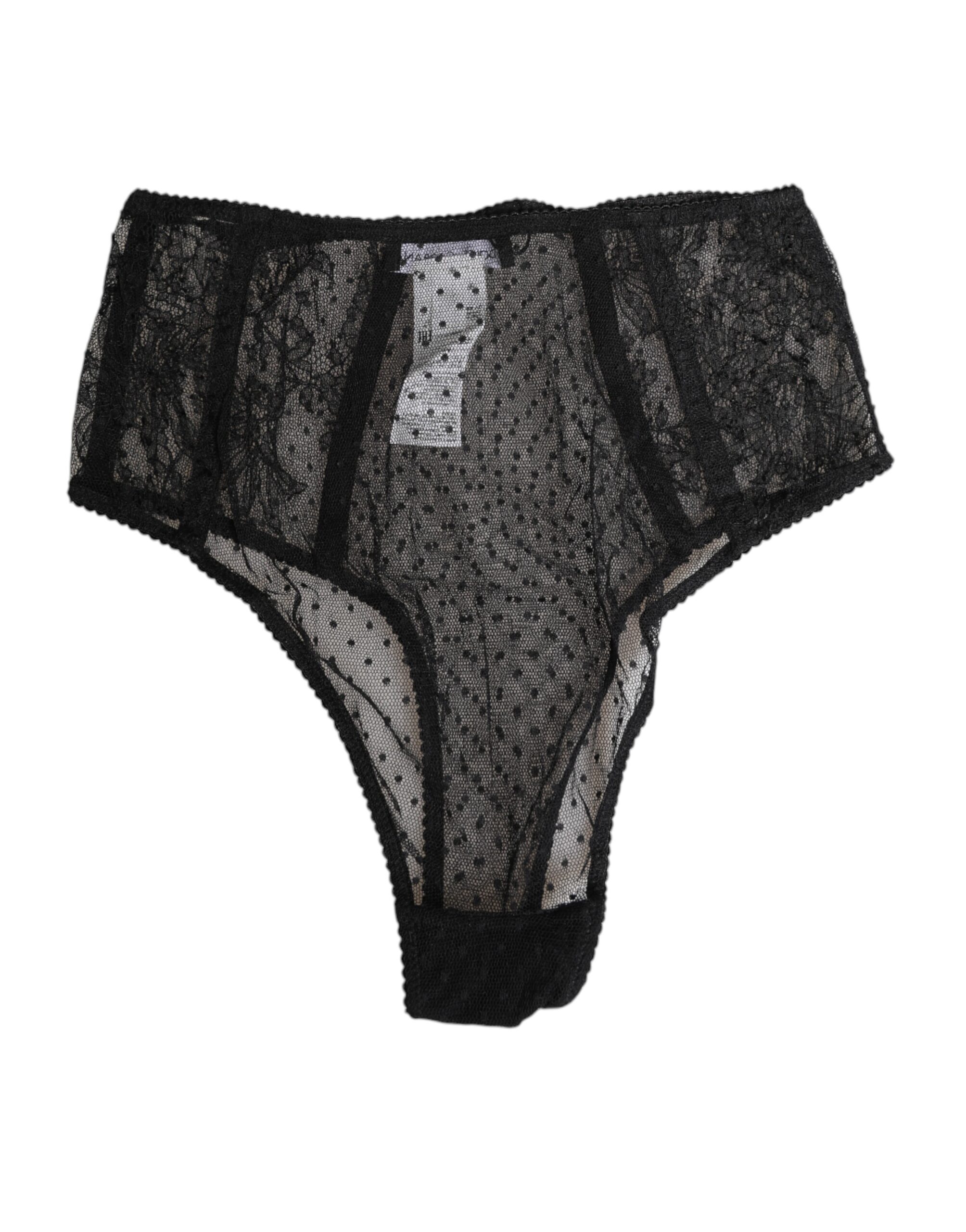 Dolce & Gabbana Black Lace Polka Dot Mesh High Waist Underwear - Image 2