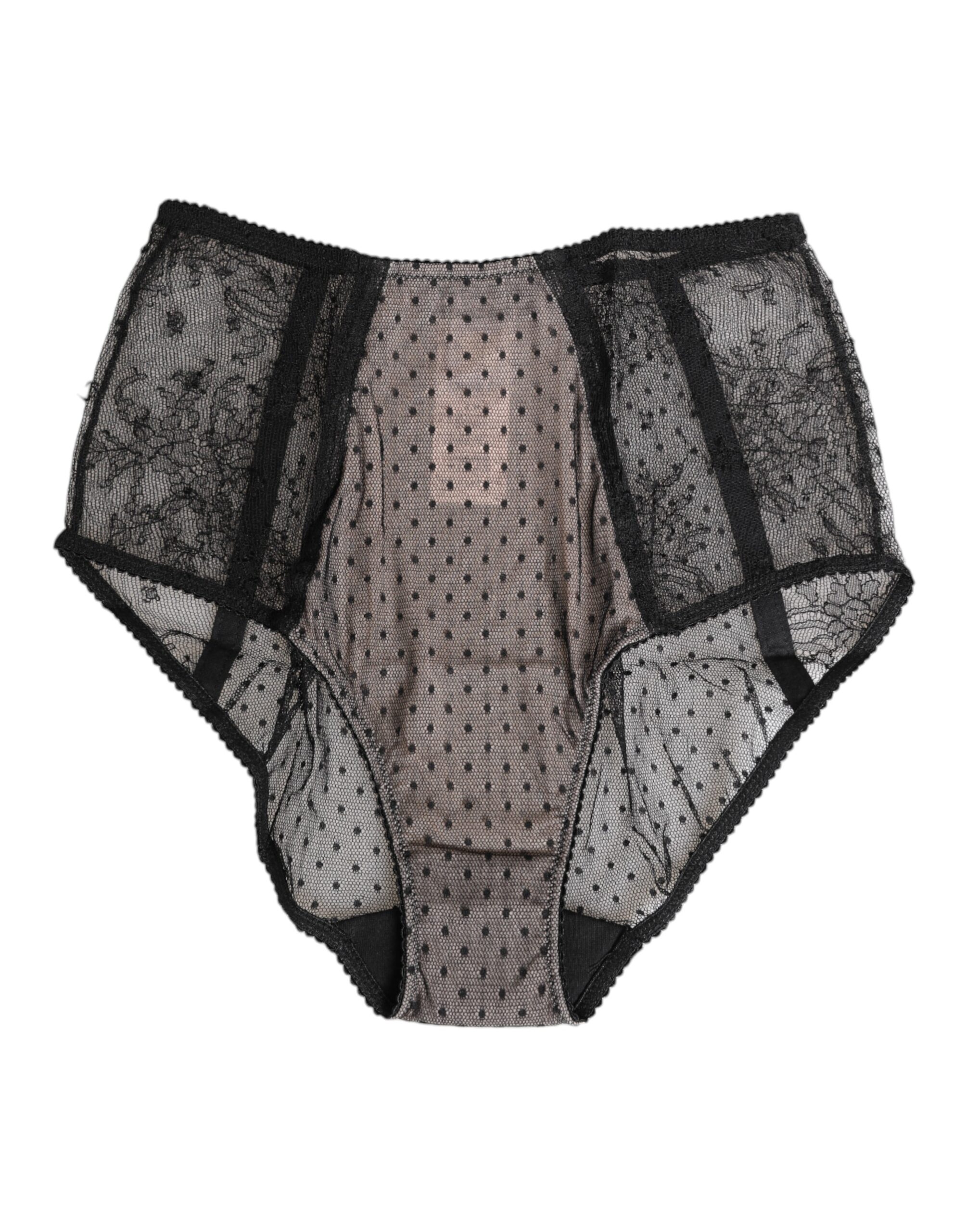 Dolce & Gabbana Black Sheer Polka Dot Lace High Waist Underwear - Image 2