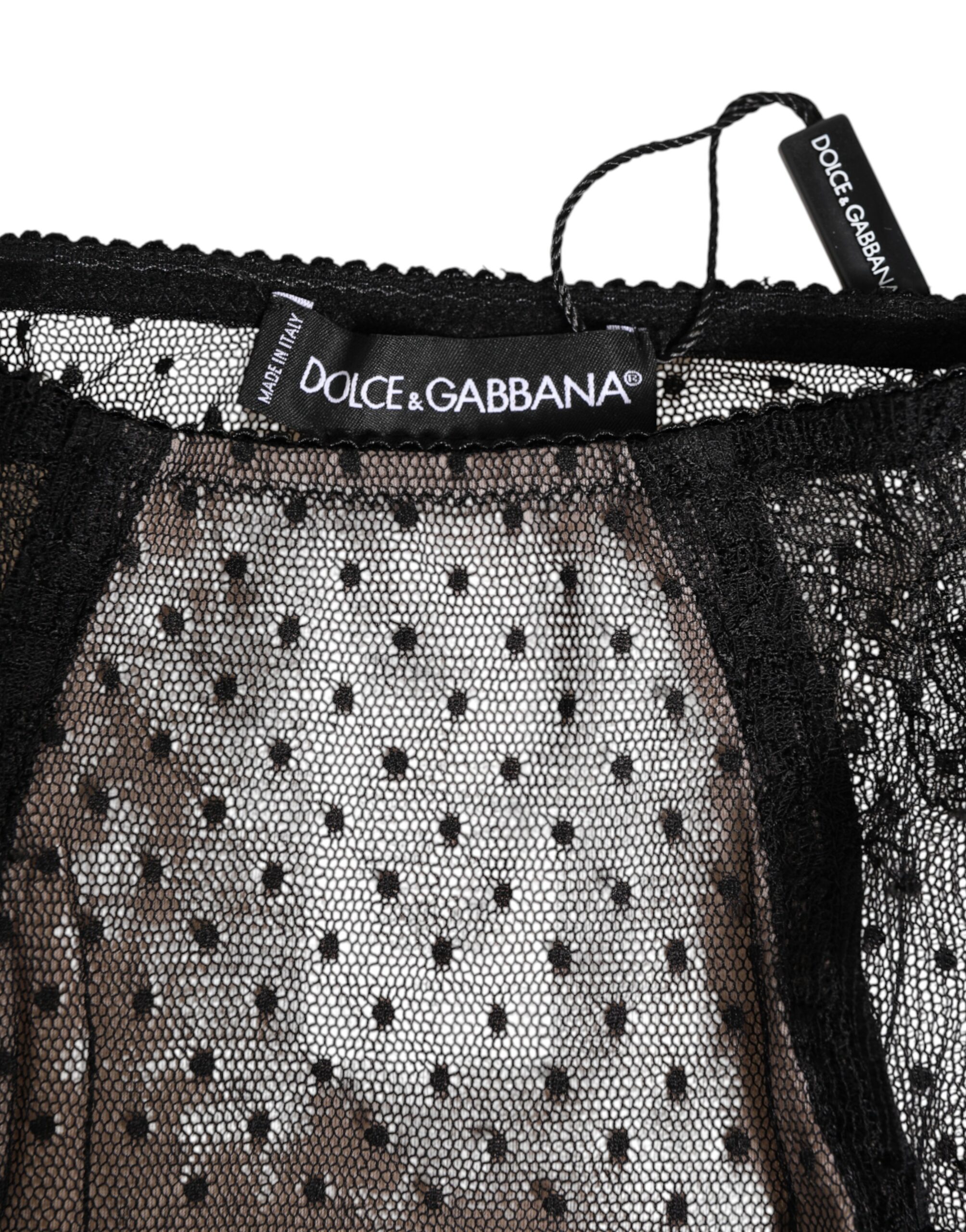 Dolce & Gabbana Black Sheer Polka Dot Lace High Waist Underwear - Image 5