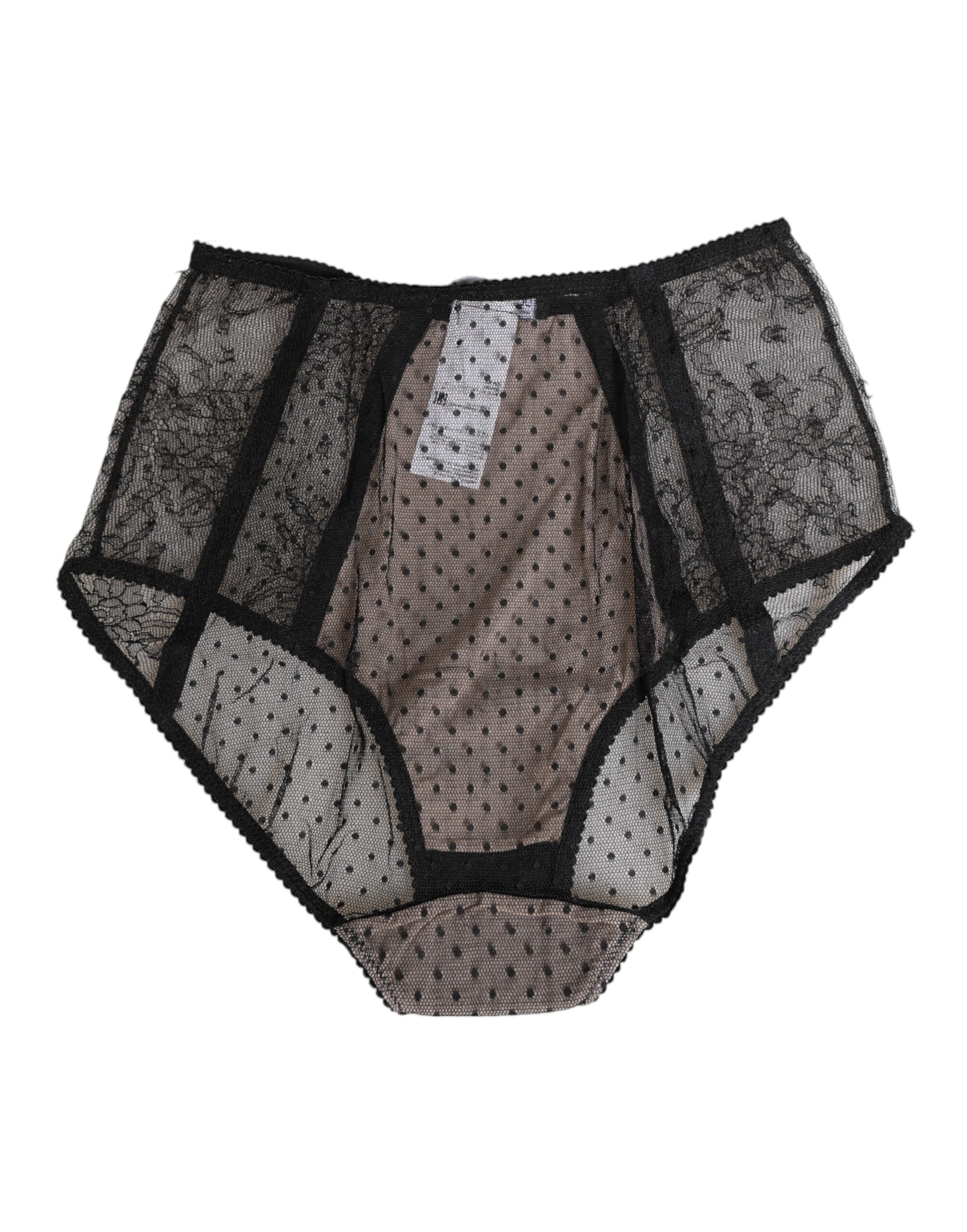 Dolce & Gabbana Black Sheer Polka Dot Lace High Waist Underwear - Image 3