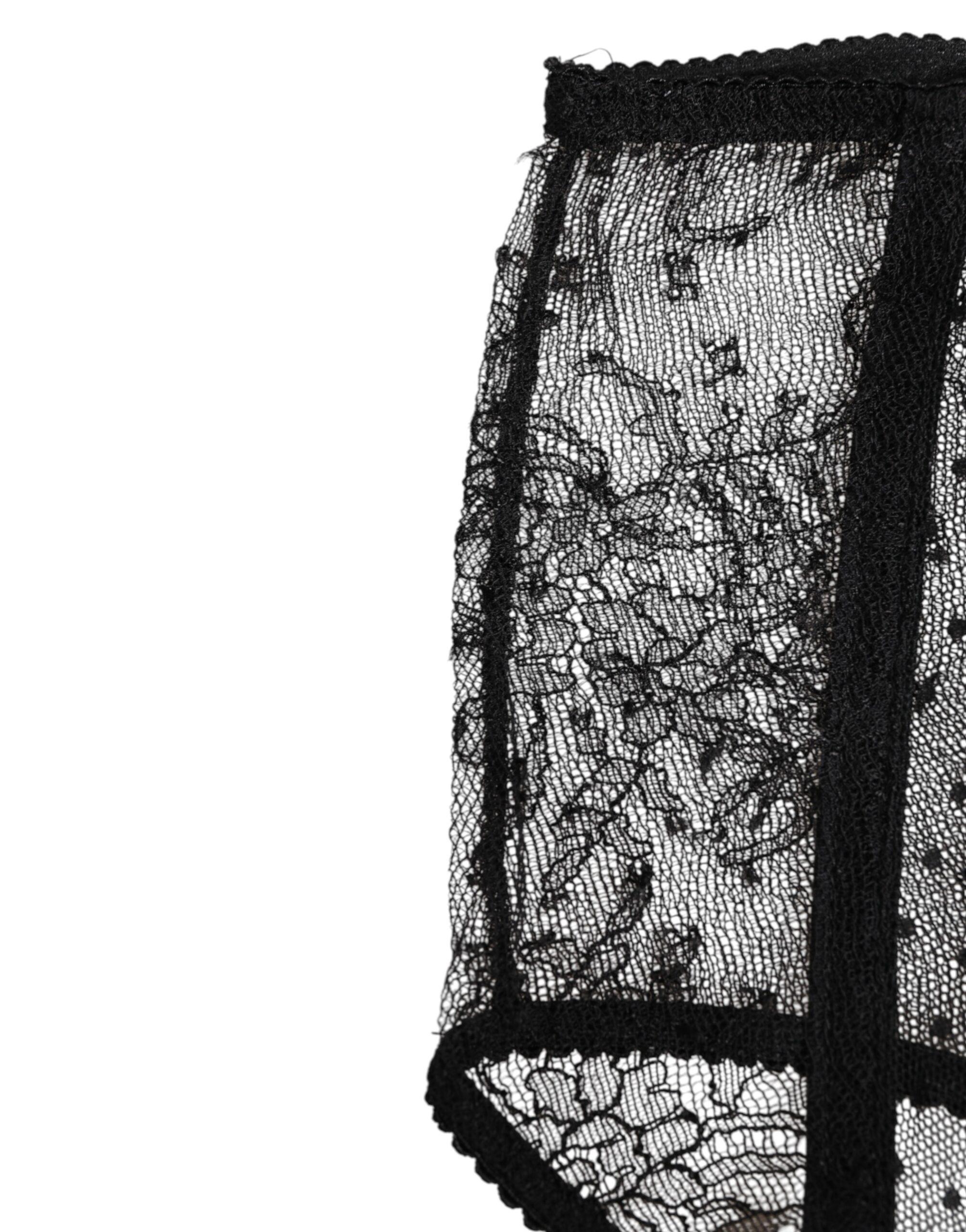 Dolce & Gabbana Black Sheer Polka Dot Lace High Waist Underwear - Image 4