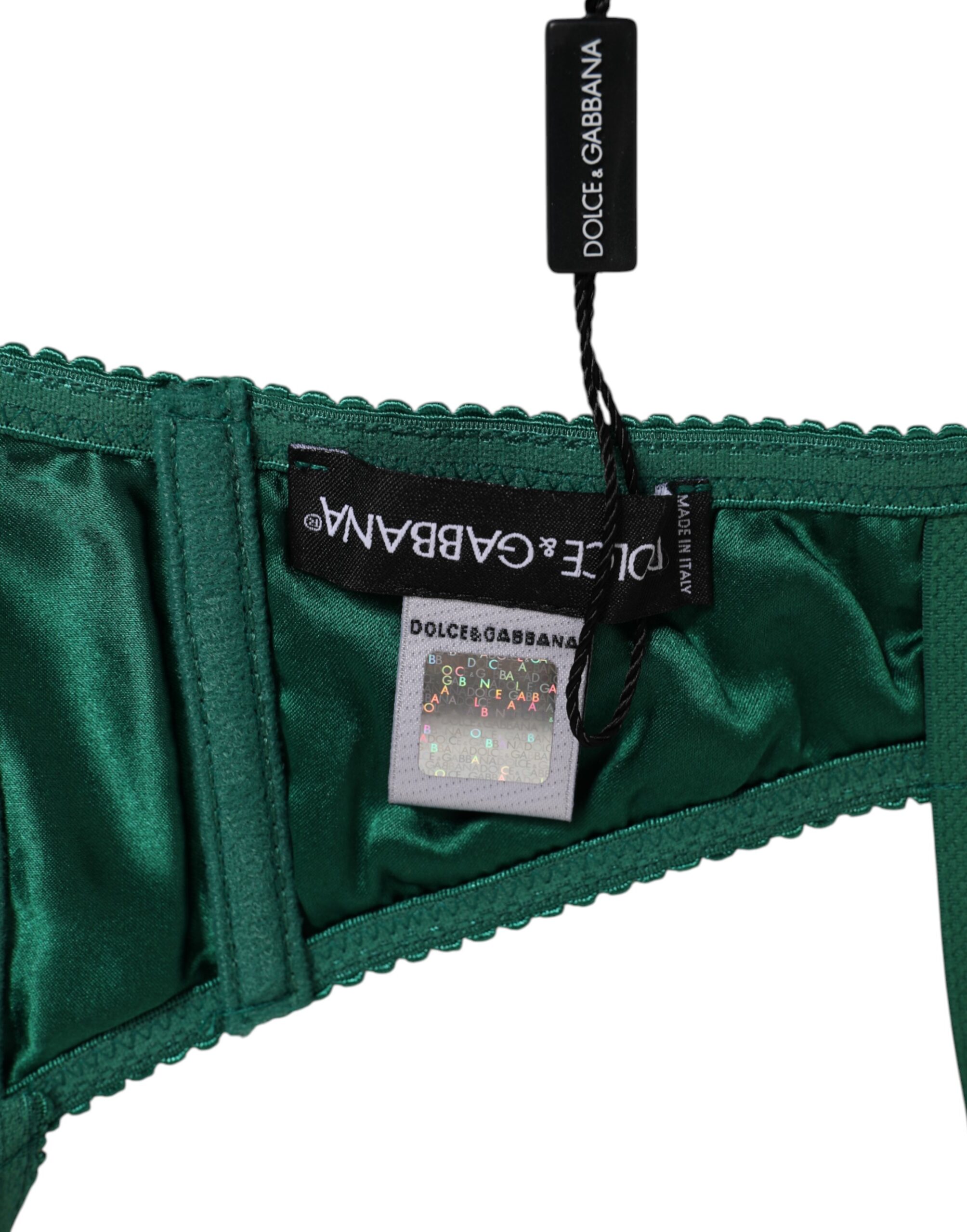 Dolce & Gabbana Green Satin Semi-Padded Underwire Musk Underwear - Image 4