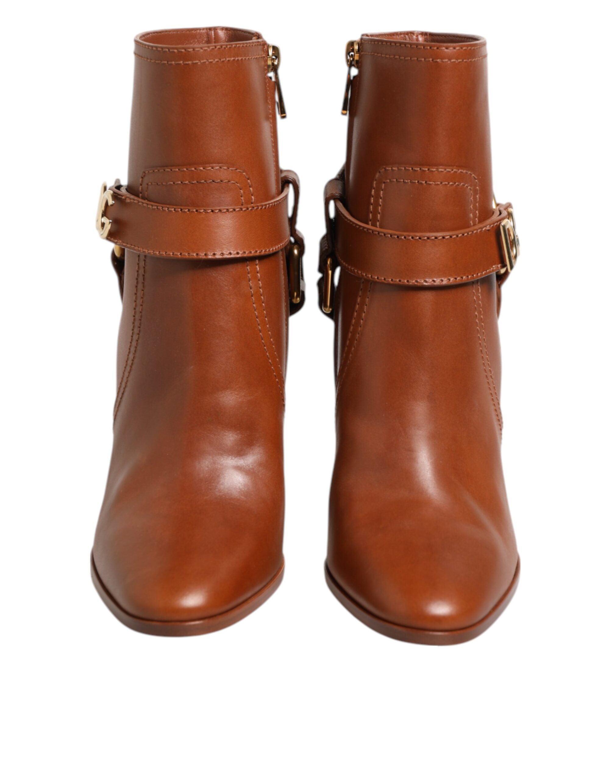 Dolce & Gabbana Brown Leather DG Logo Buckle Ankle Boots Shoes - Image 4