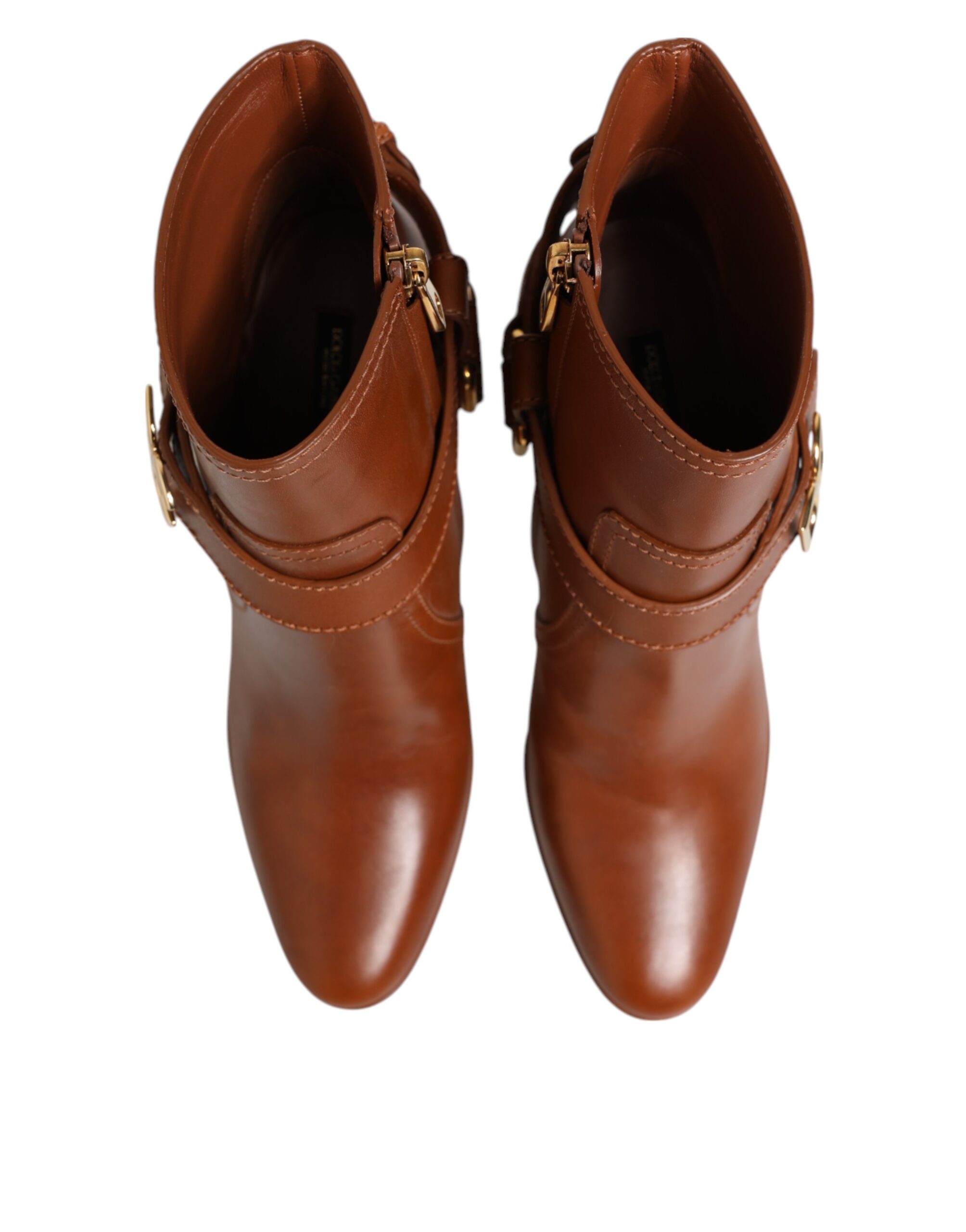Dolce & Gabbana Brown Leather DG Logo Buckle Ankle Boots Shoes - Image 5