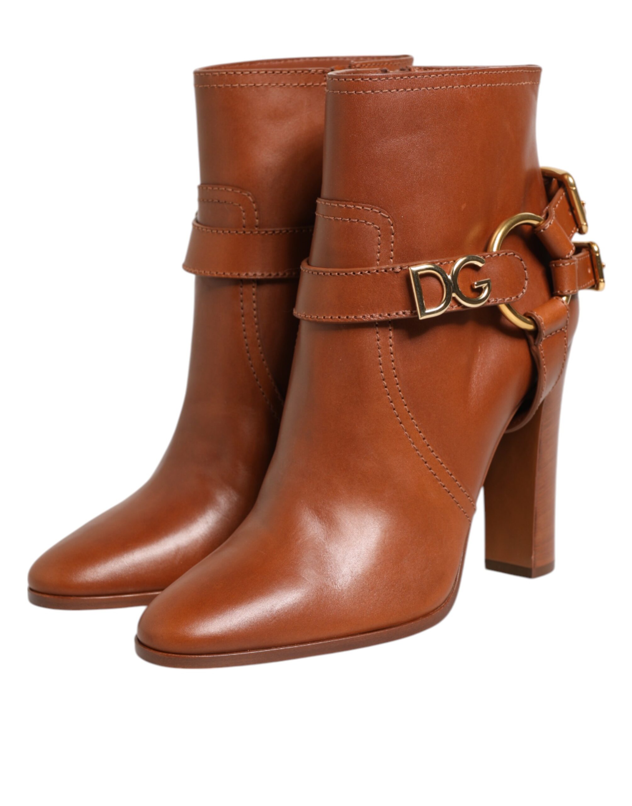 Dolce & Gabbana Brown Leather DG Logo Buckle Ankle Boots Shoes - Image 6