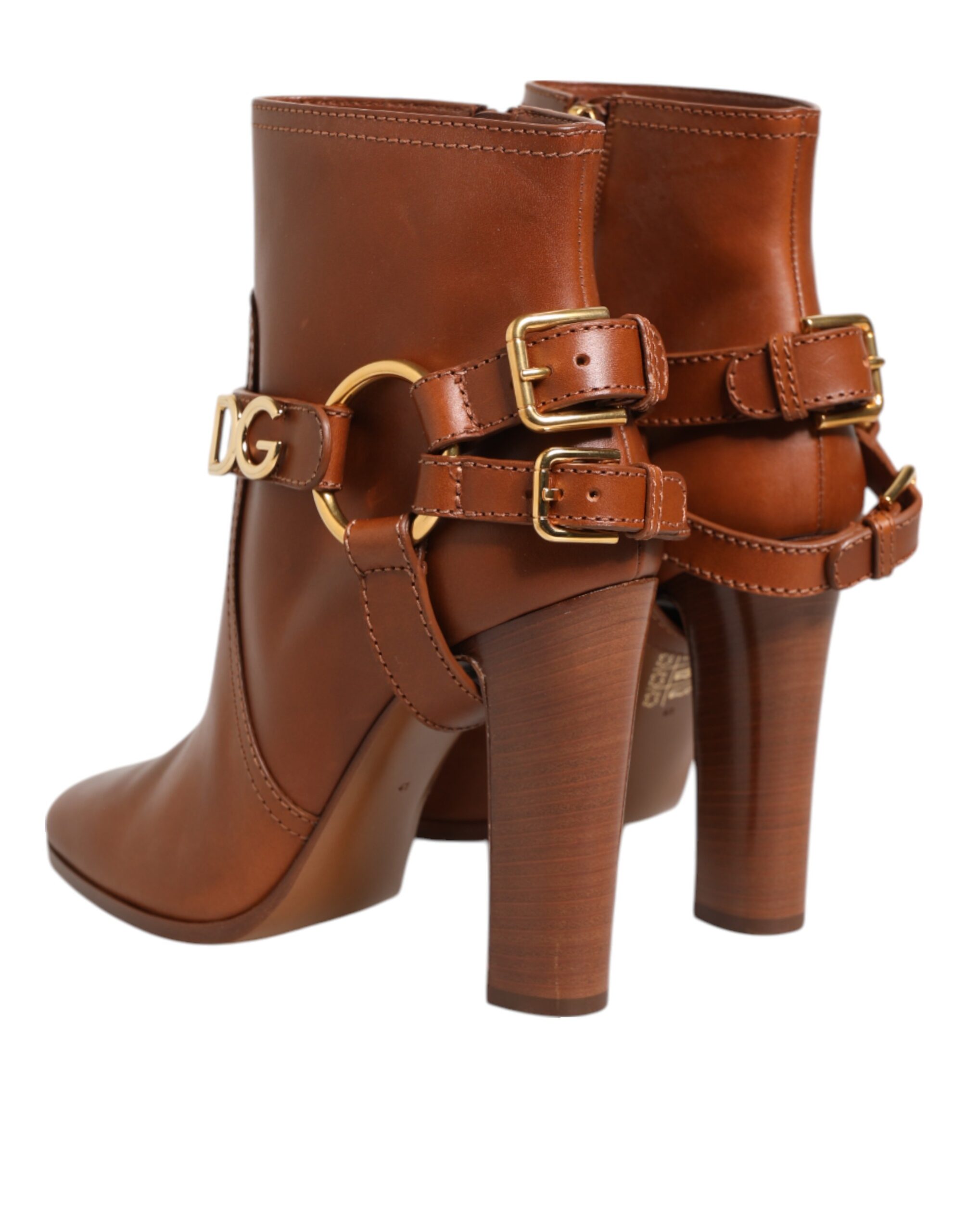 Dolce & Gabbana Brown Leather DG Logo Buckle Ankle Boots Shoes - Image 7