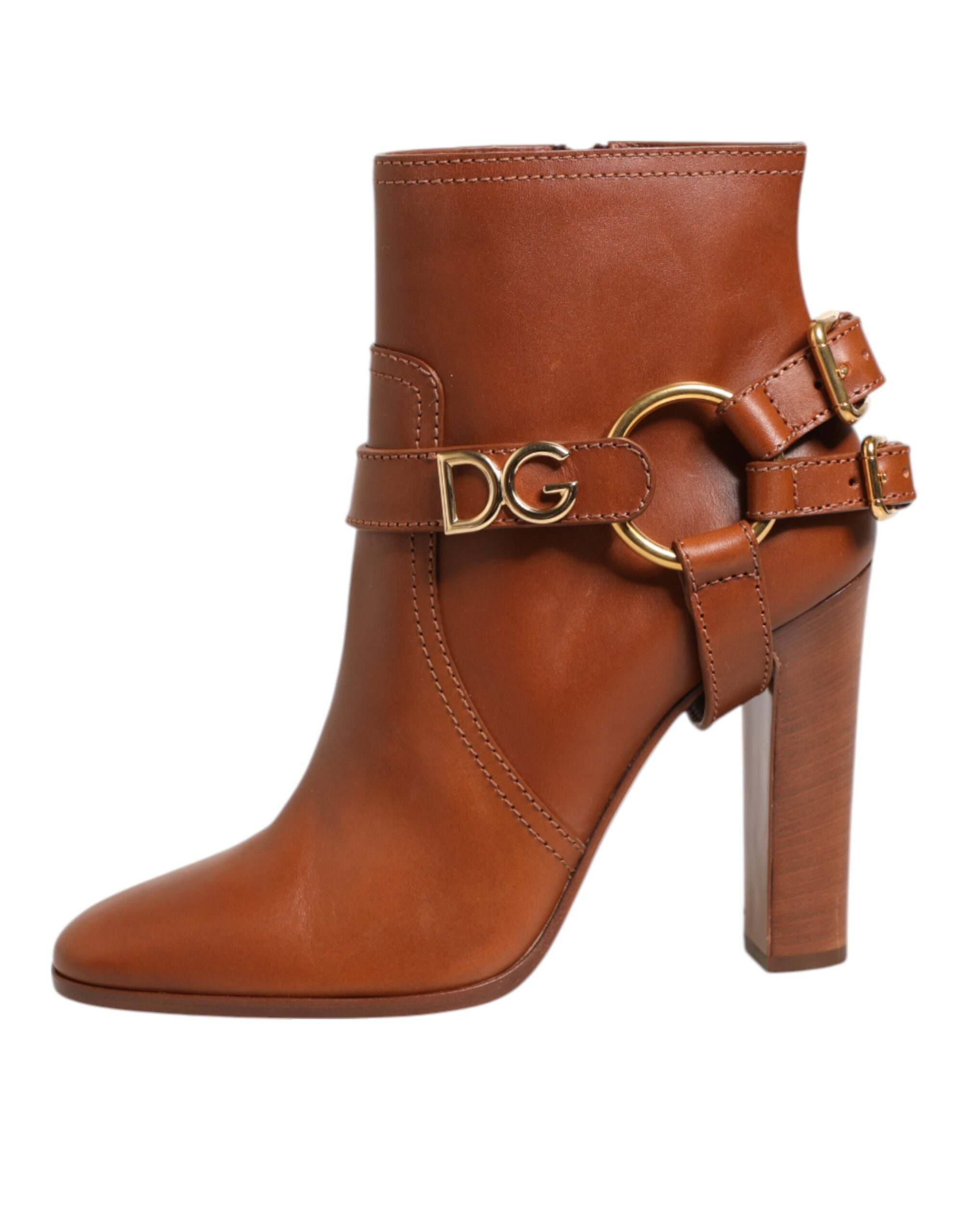Dolce & Gabbana Brown Leather DG Logo Buckle Ankle Boots Shoes - Image 2