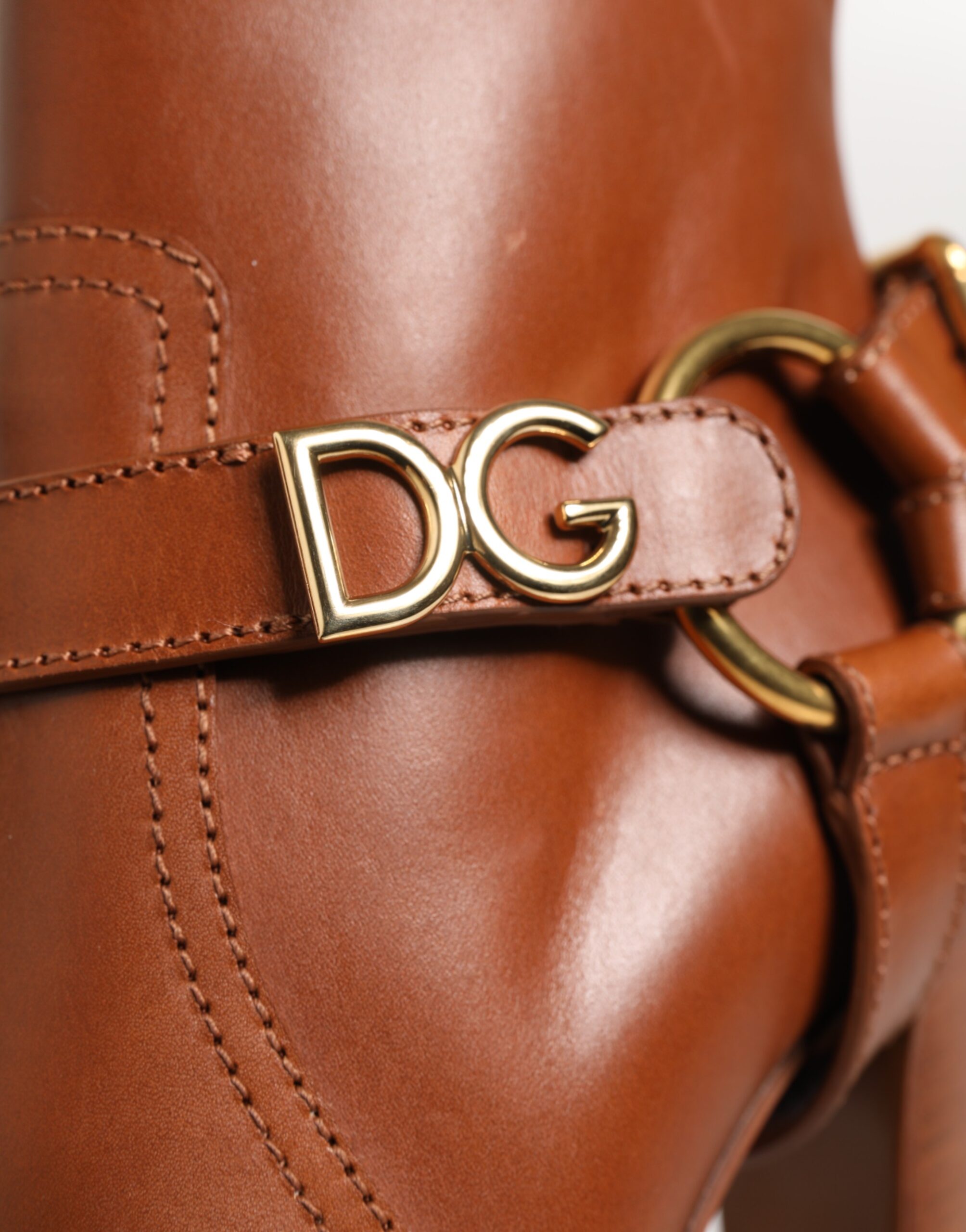 Dolce & Gabbana Brown Leather DG Logo Buckle Ankle Boots Shoes - Image 3