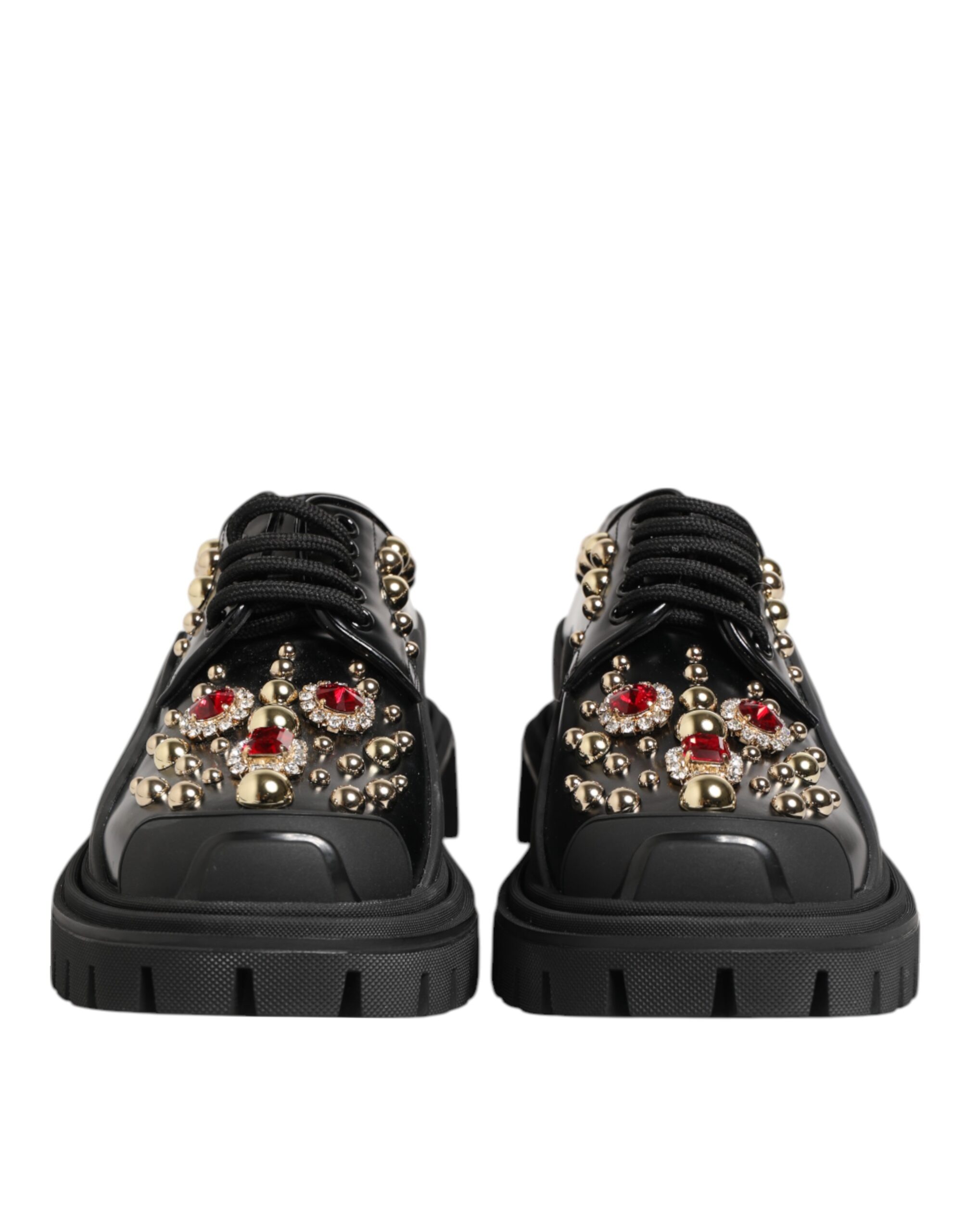 Dolce & Gabbana Black Leather Jeweled Crystals Derby Shoes - Image 4