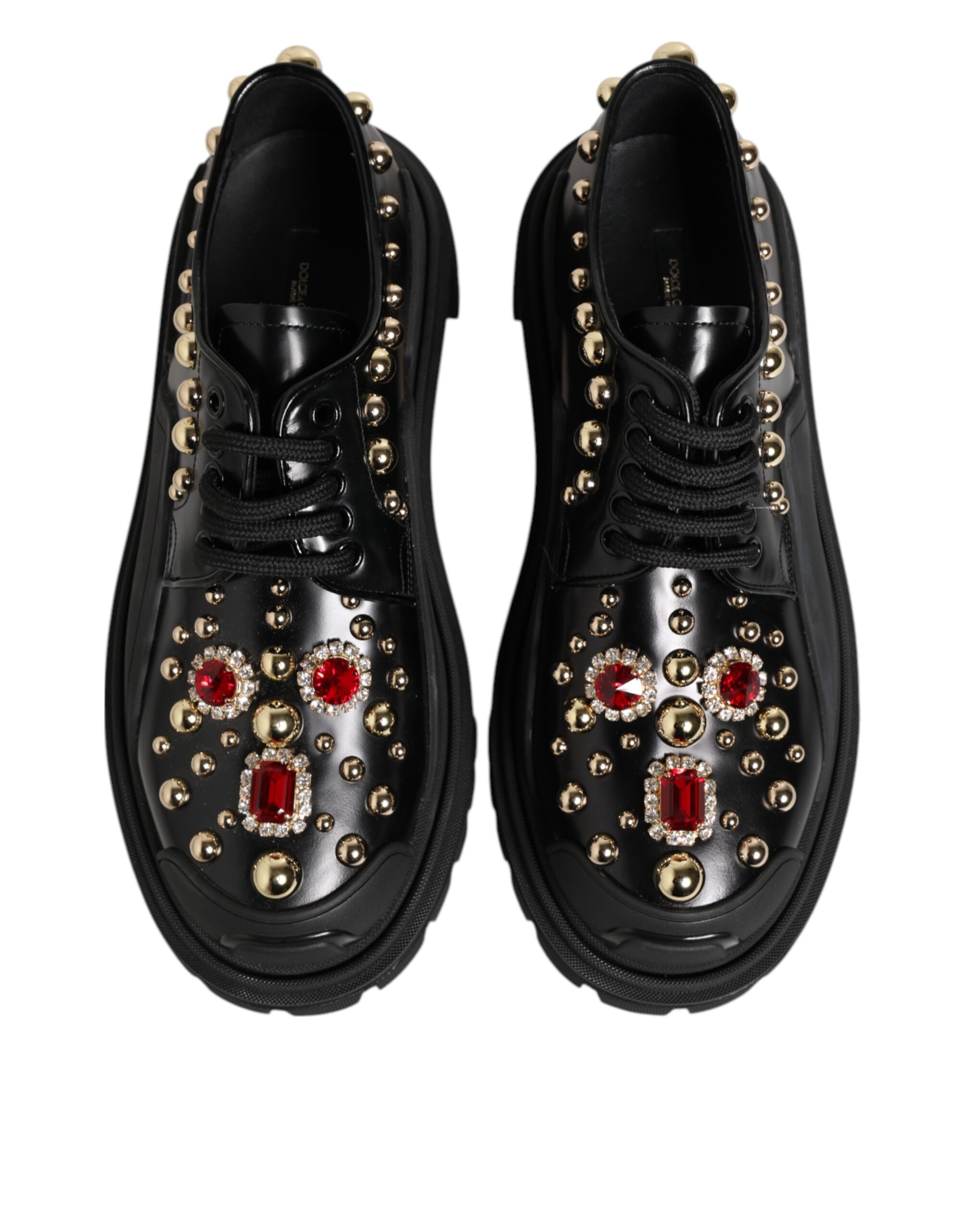 Dolce & Gabbana Black Leather Jeweled Crystals Derby Shoes - Image 5