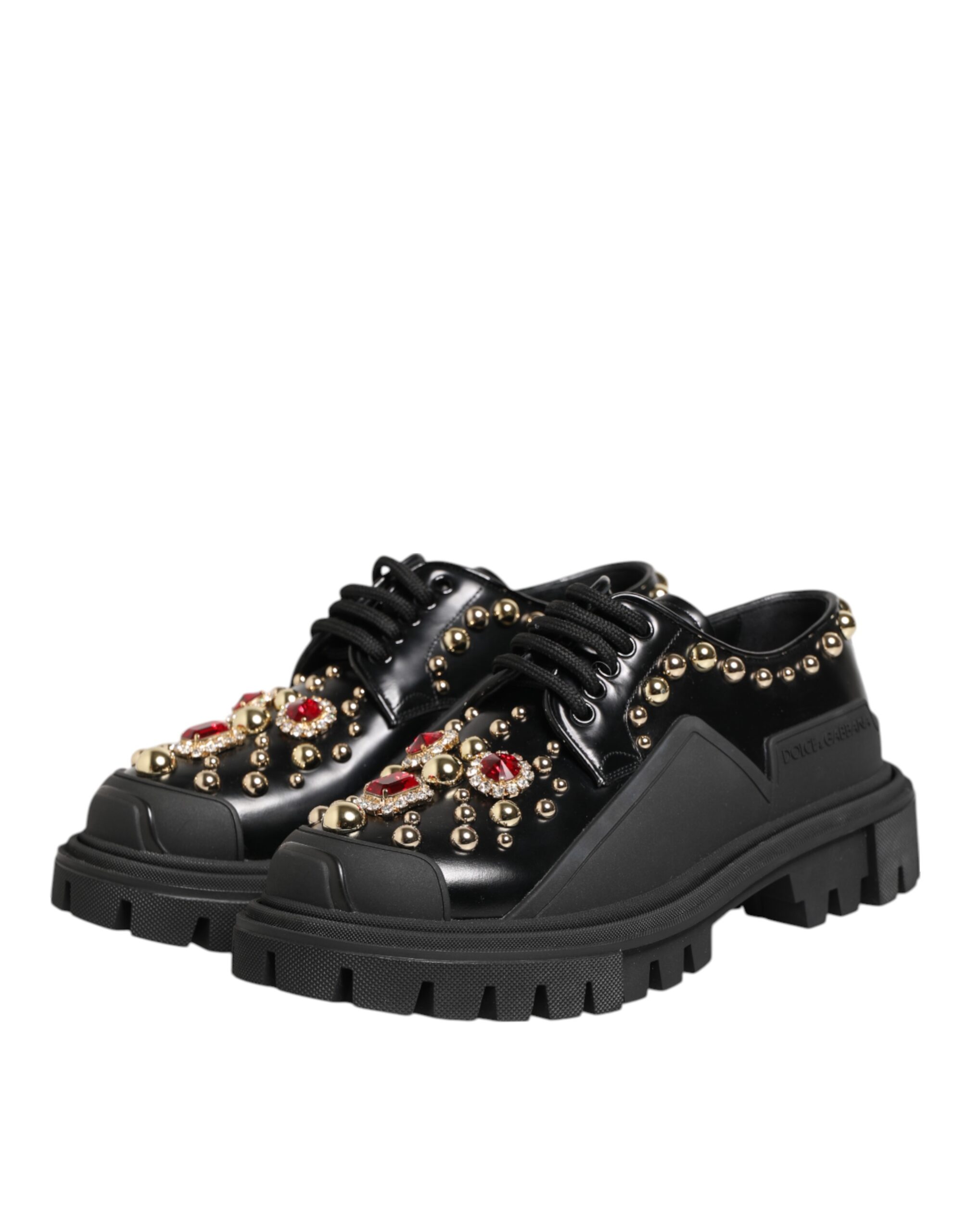 Dolce & Gabbana Black Leather Jeweled Crystals Derby Shoes - Image 6