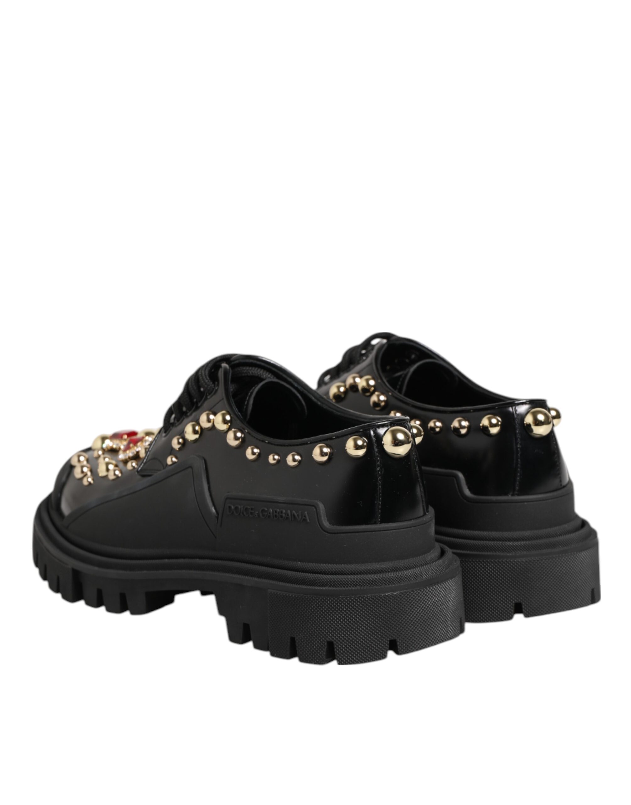 Dolce & Gabbana Black Leather Jeweled Crystals Derby Shoes - Image 7