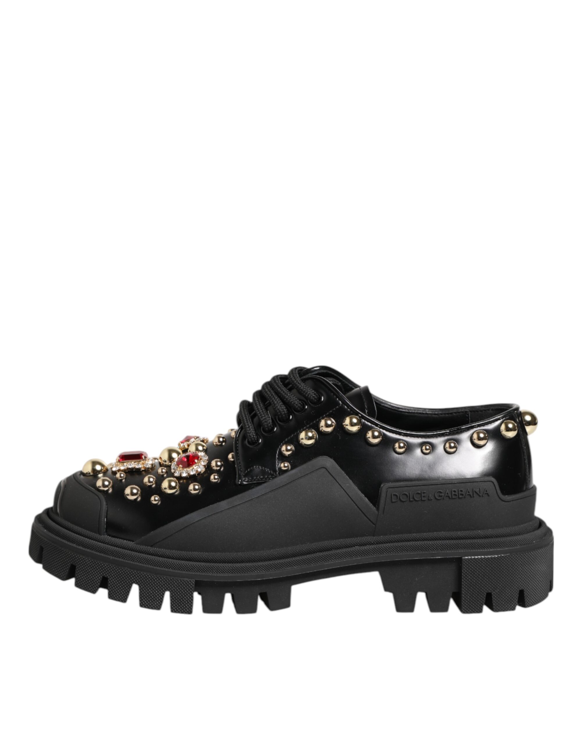 Dolce & Gabbana Black Leather Jeweled Crystals Derby Shoes - Image 3