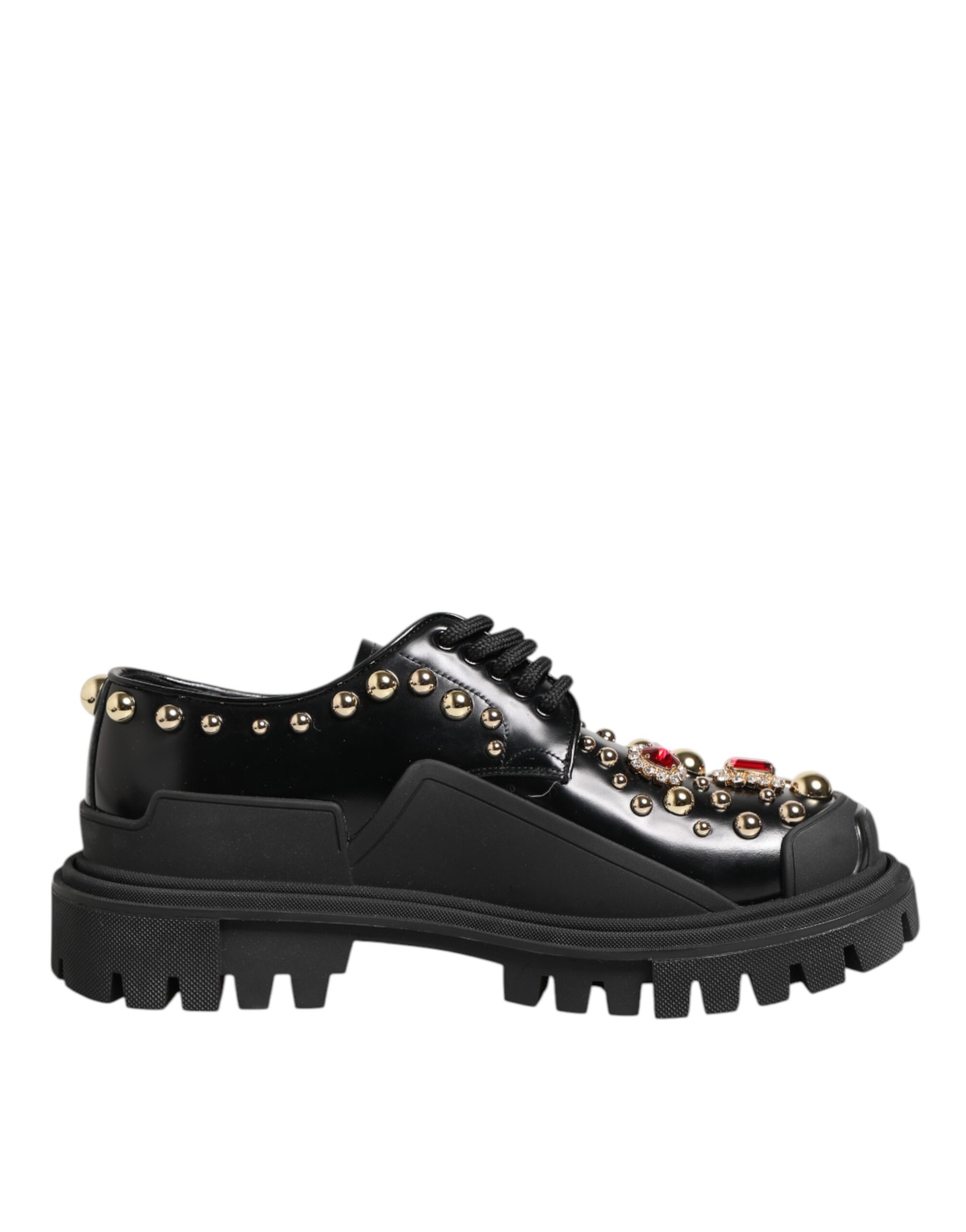 Dolce & Gabbana Black Leather Jeweled Crystals Derby Shoes - Image 2