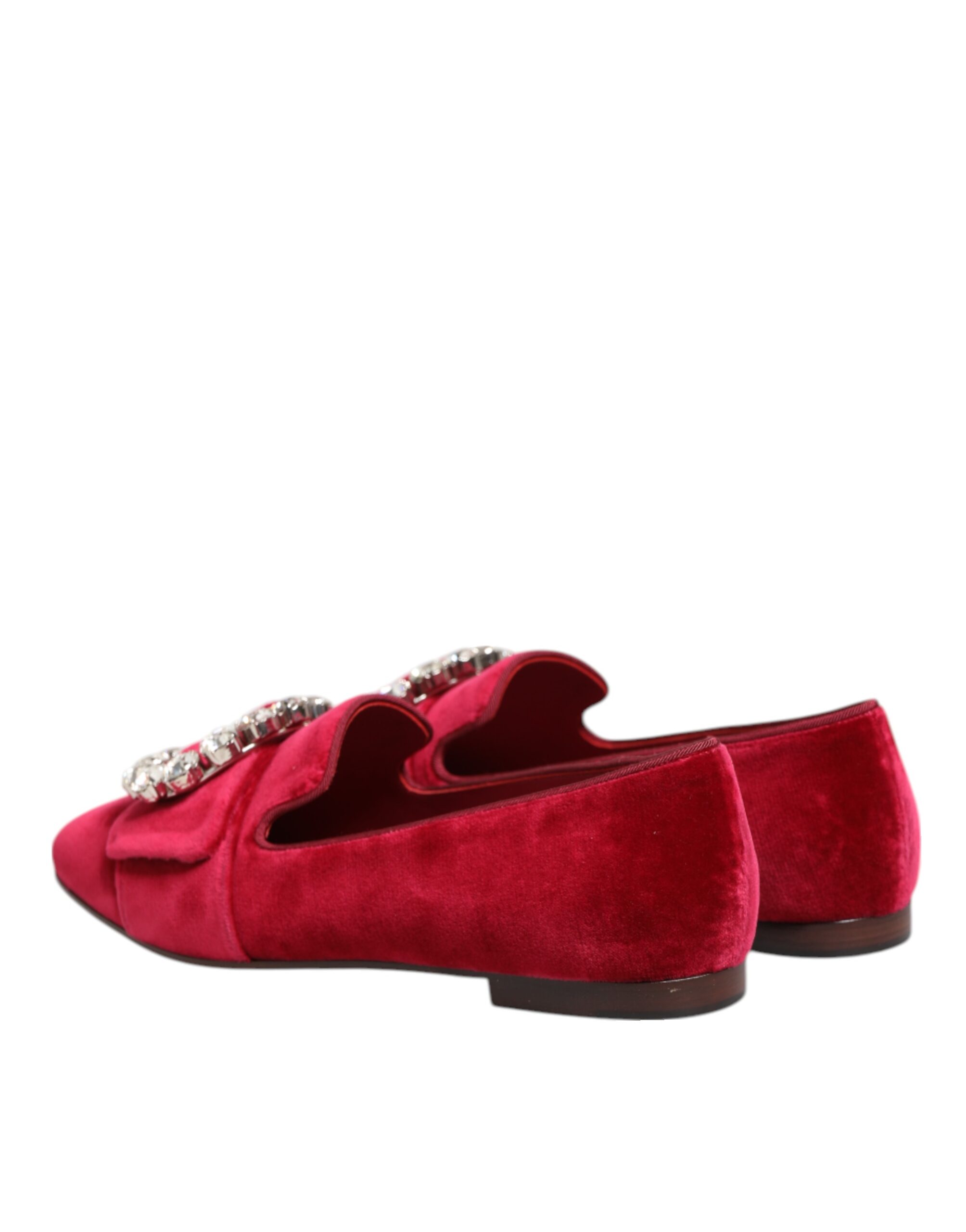 Dolce & Gabbana Red Velvet Crystal Buckle Loafers Flats Shoes - Image 6