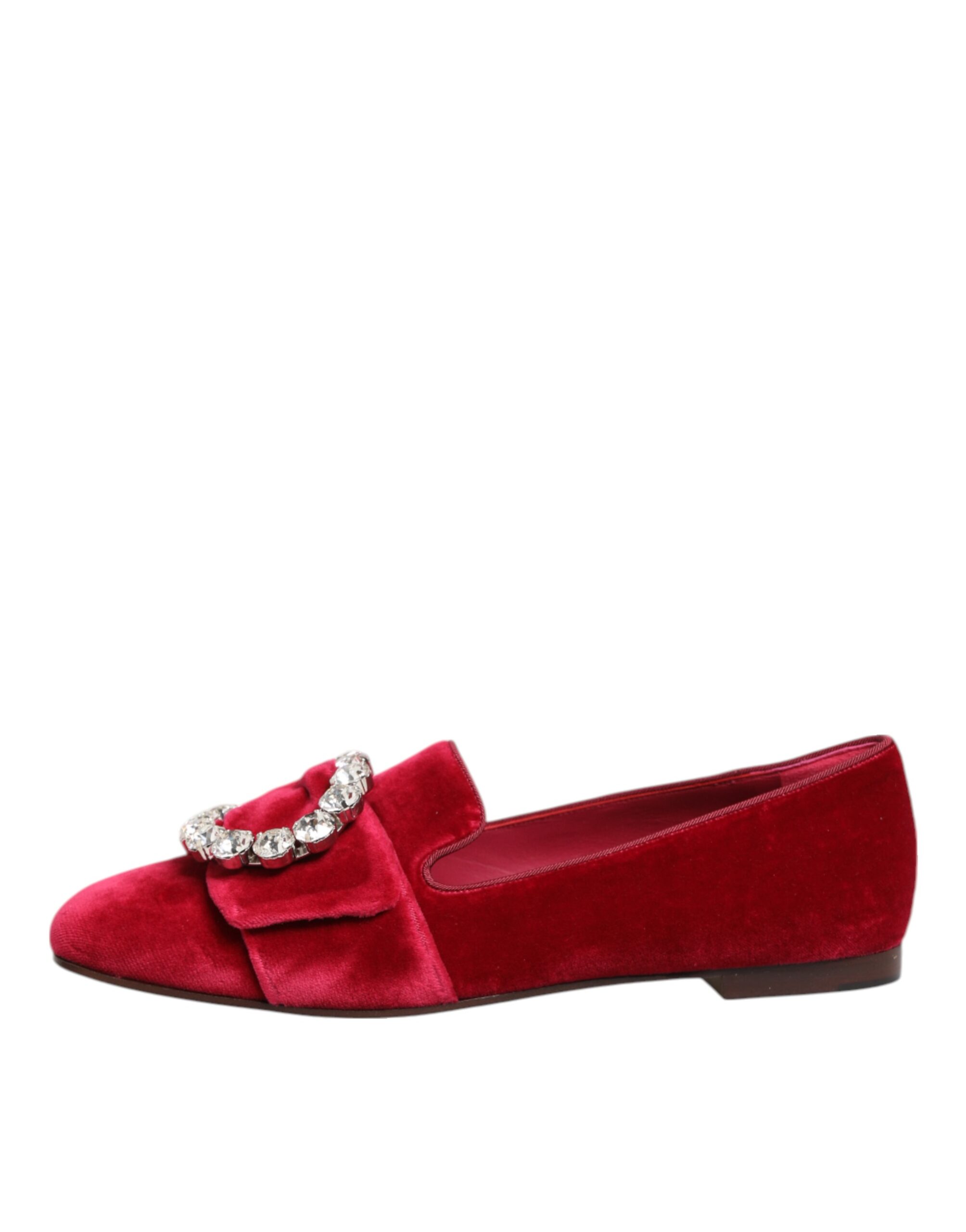 Dolce & Gabbana Red Velvet Crystal Buckle Loafers Flats Shoes - Image 7