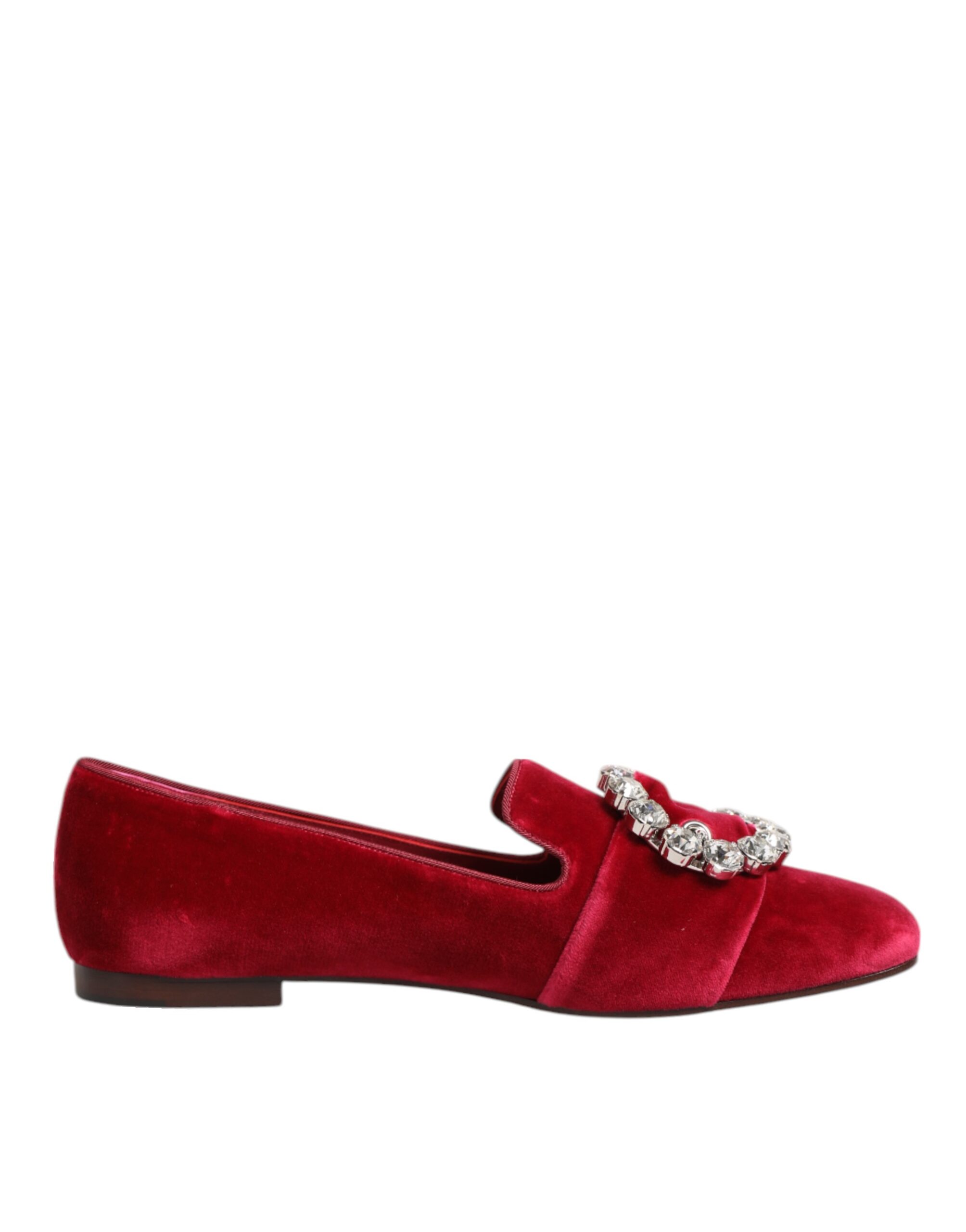Dolce & Gabbana Red Velvet Crystal Buckle Loafers Flats Shoes - Image 2