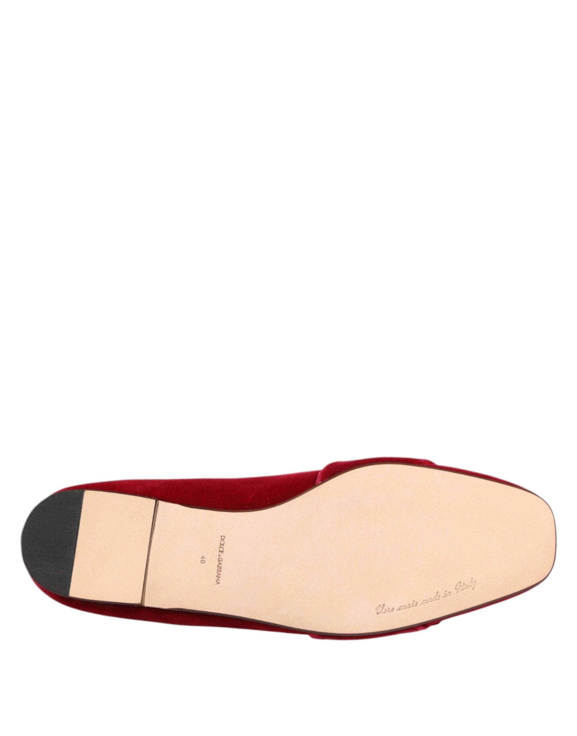 Dolce & Gabbana Red Velvet Crystal Buckle Loafers Flats Shoes - Image 8