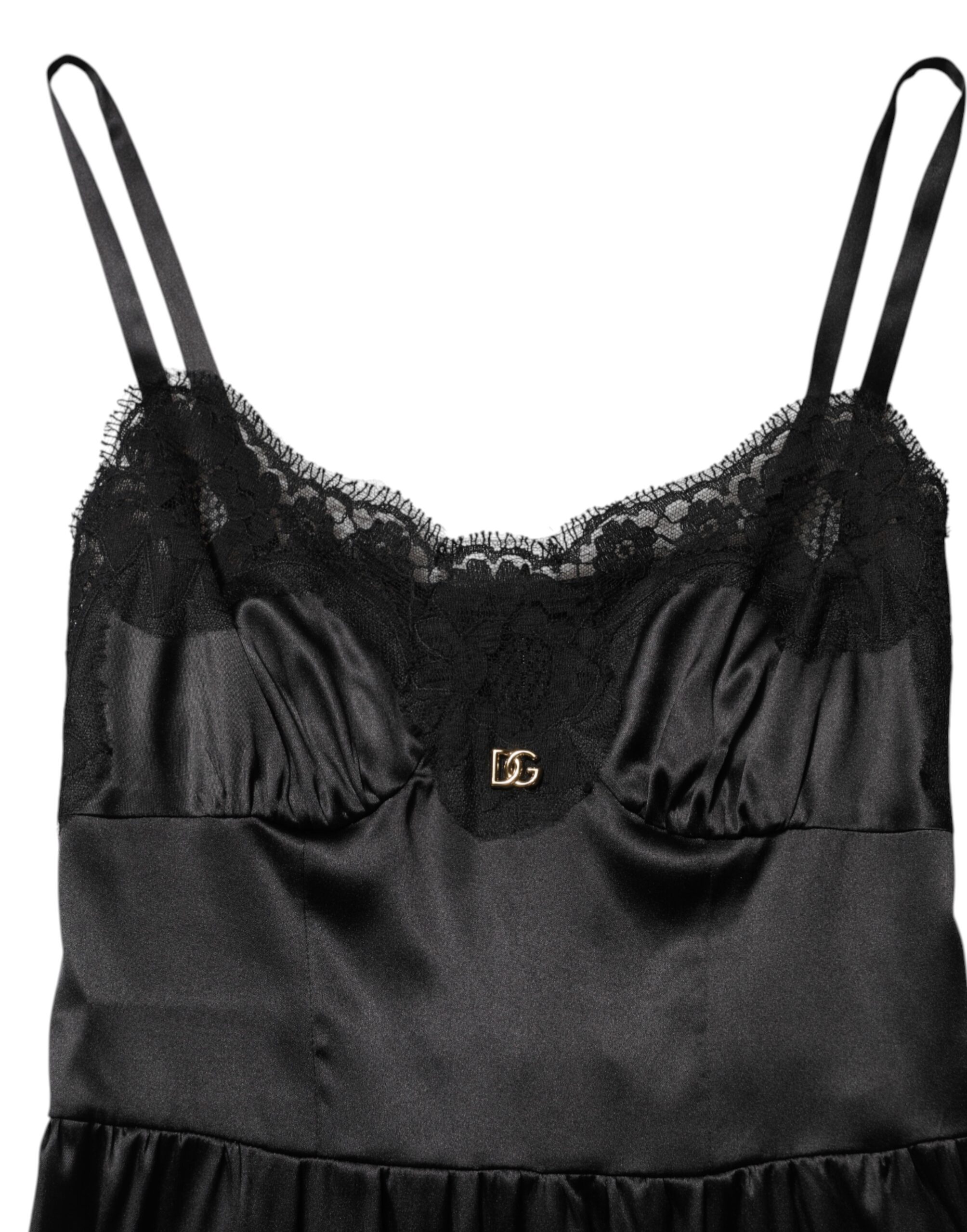 Dolce & Gabbana Black Silk Blend Lace Trim Sleeveless Mini Dress - Image 6