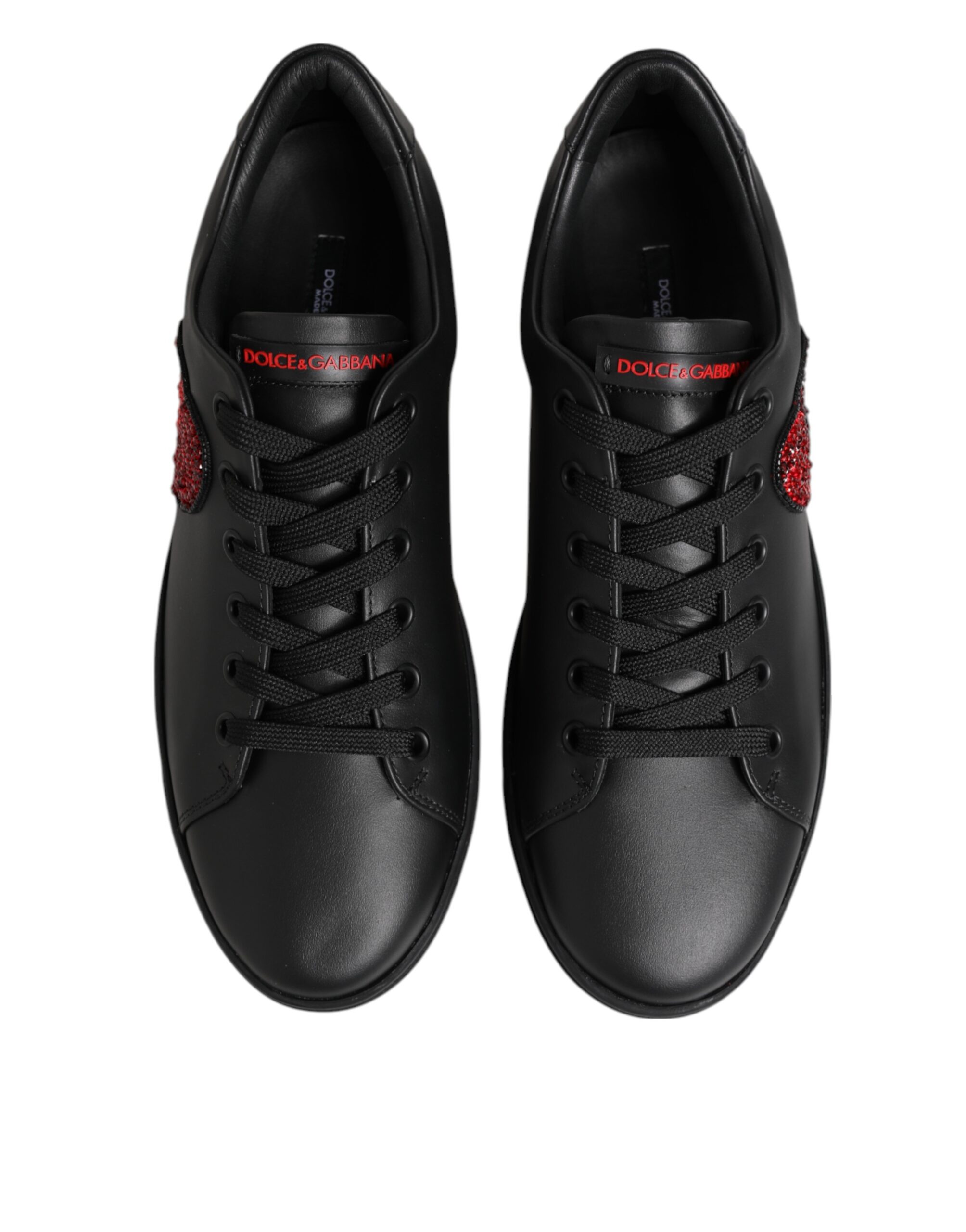 Dolce & Gabbana Black Leather Crystal Heart Low Top Sneakers Shoes - Image 4