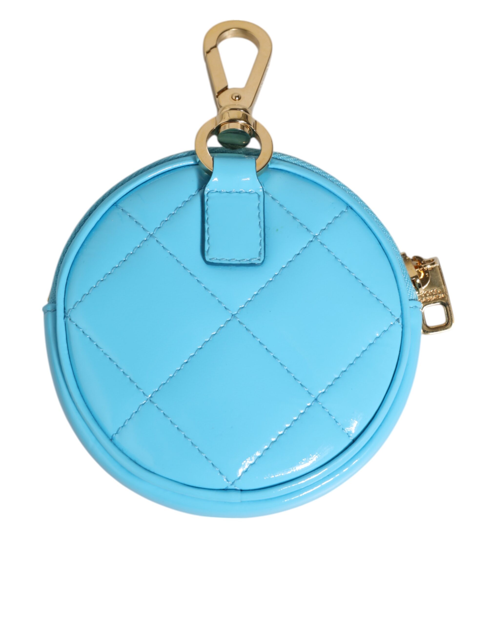 Dolce & Gabbana Azure Blue Leather Round Coin Purse Keychain Crystal Logo Wallet - Image 5
