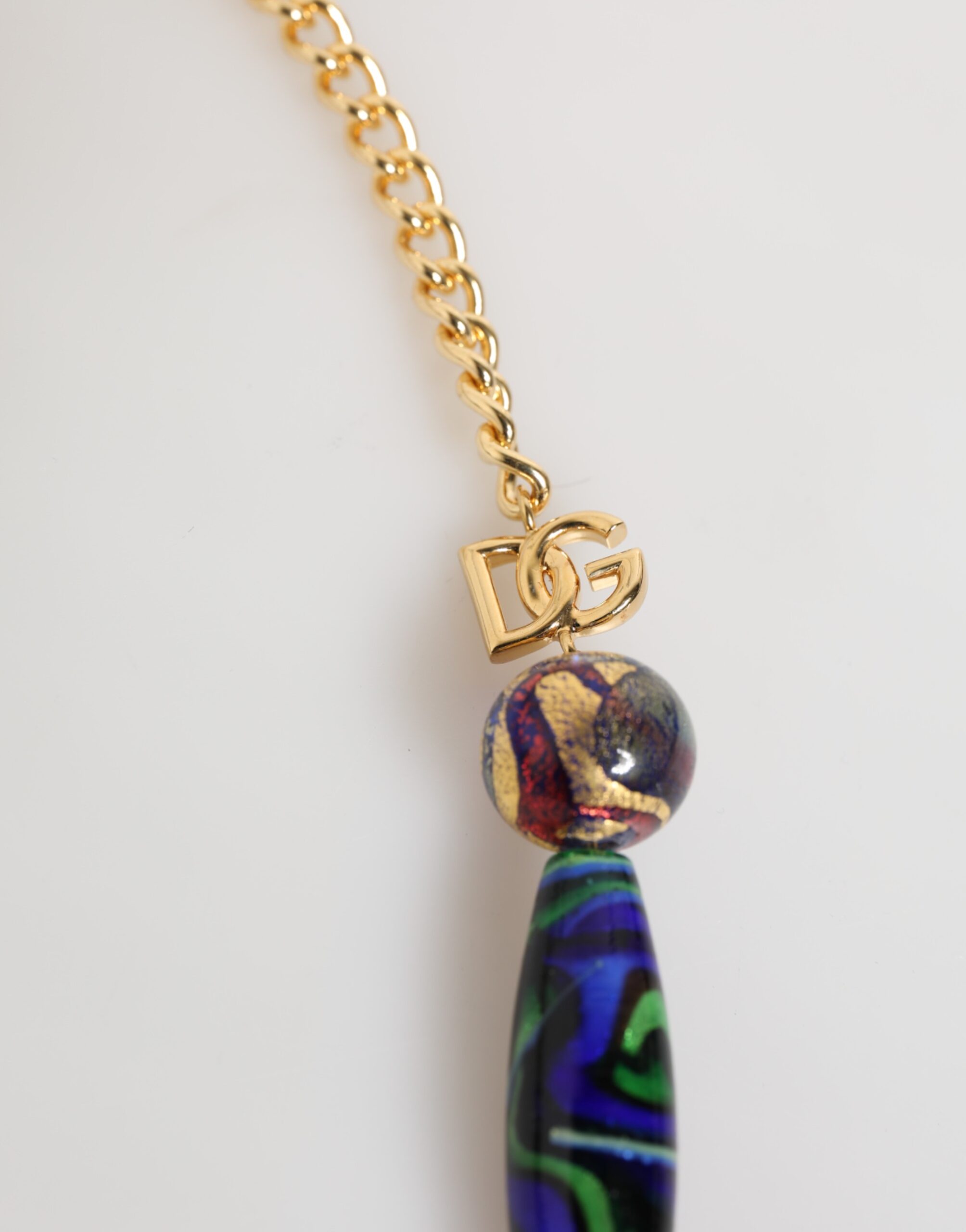 Dolce & Gabbana Multicolor Murano Glass Beads Gold Brass Chain Jewelry Necklace - Image 3