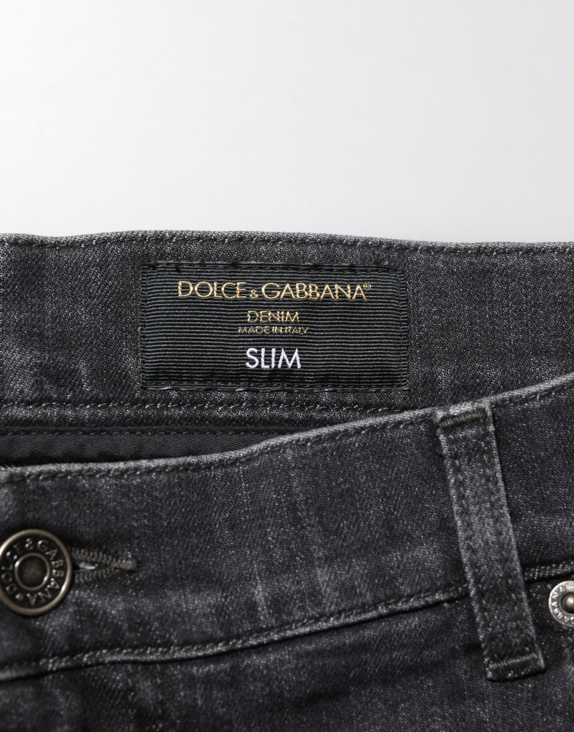 Dolce & Gabbana Black Cotton Slim Fit Distressed Ripped Logo Jeans - Image 6