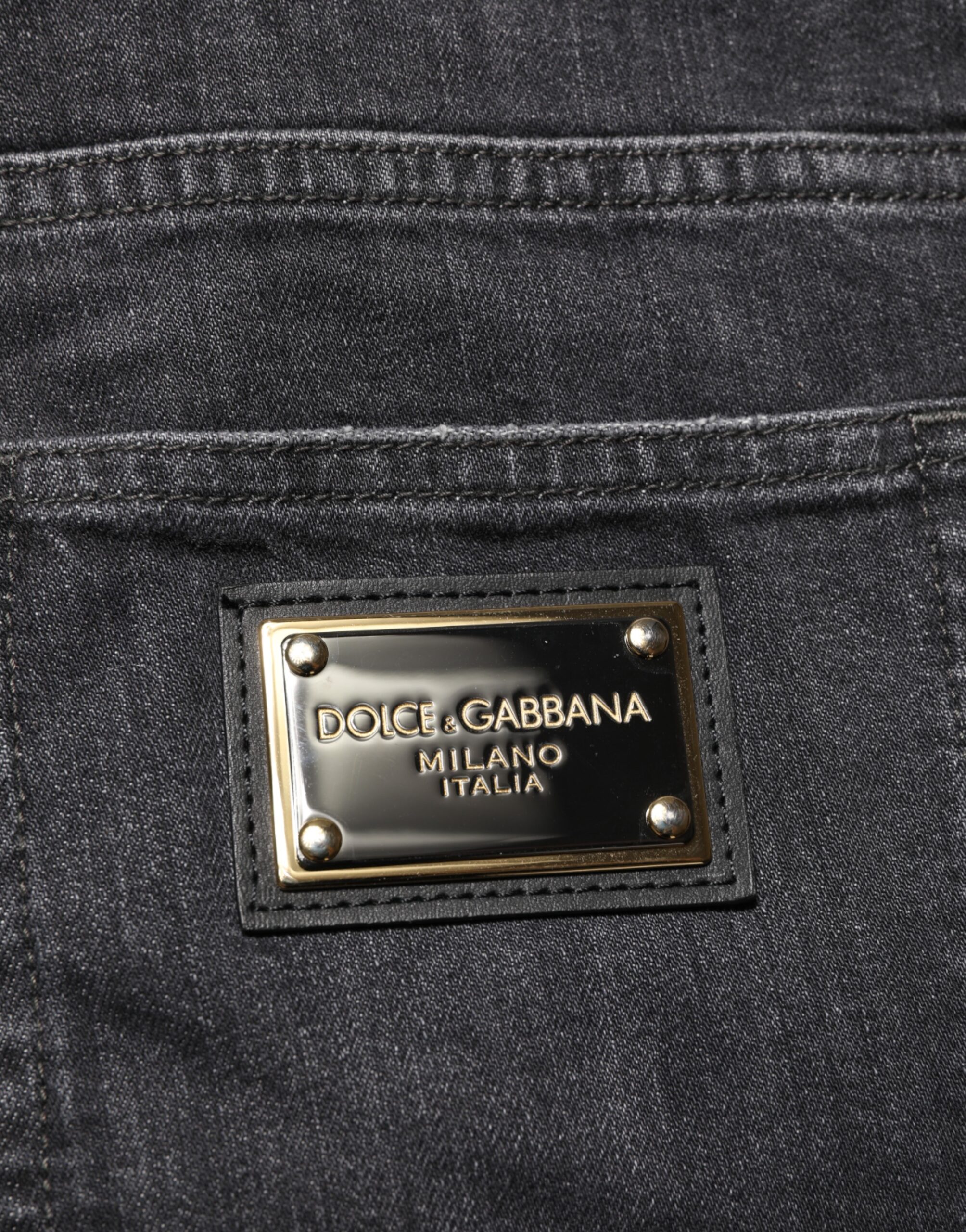 Dolce & Gabbana Black Cotton Slim Fit Distressed Ripped Logo Jeans - Image 8