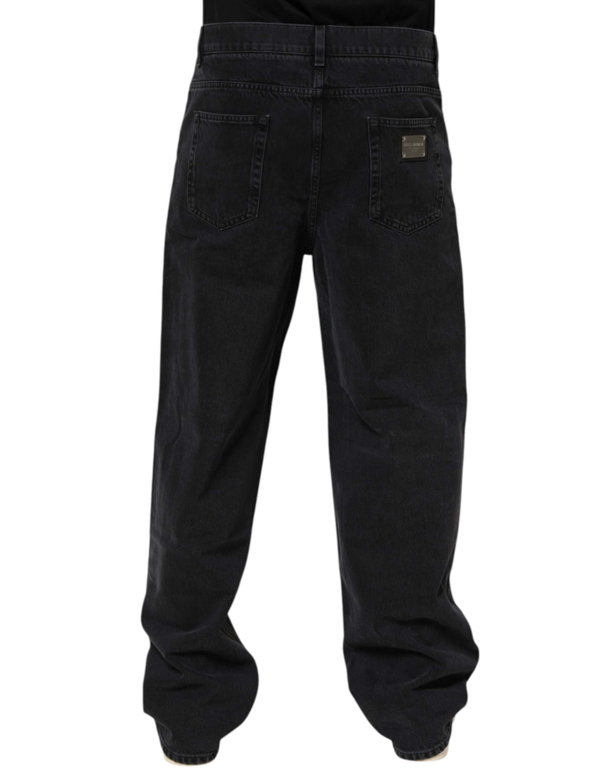 Dolce & Gabbana Black Denim Wide Leg Relaxed Fit Pants Jeans - Image 4