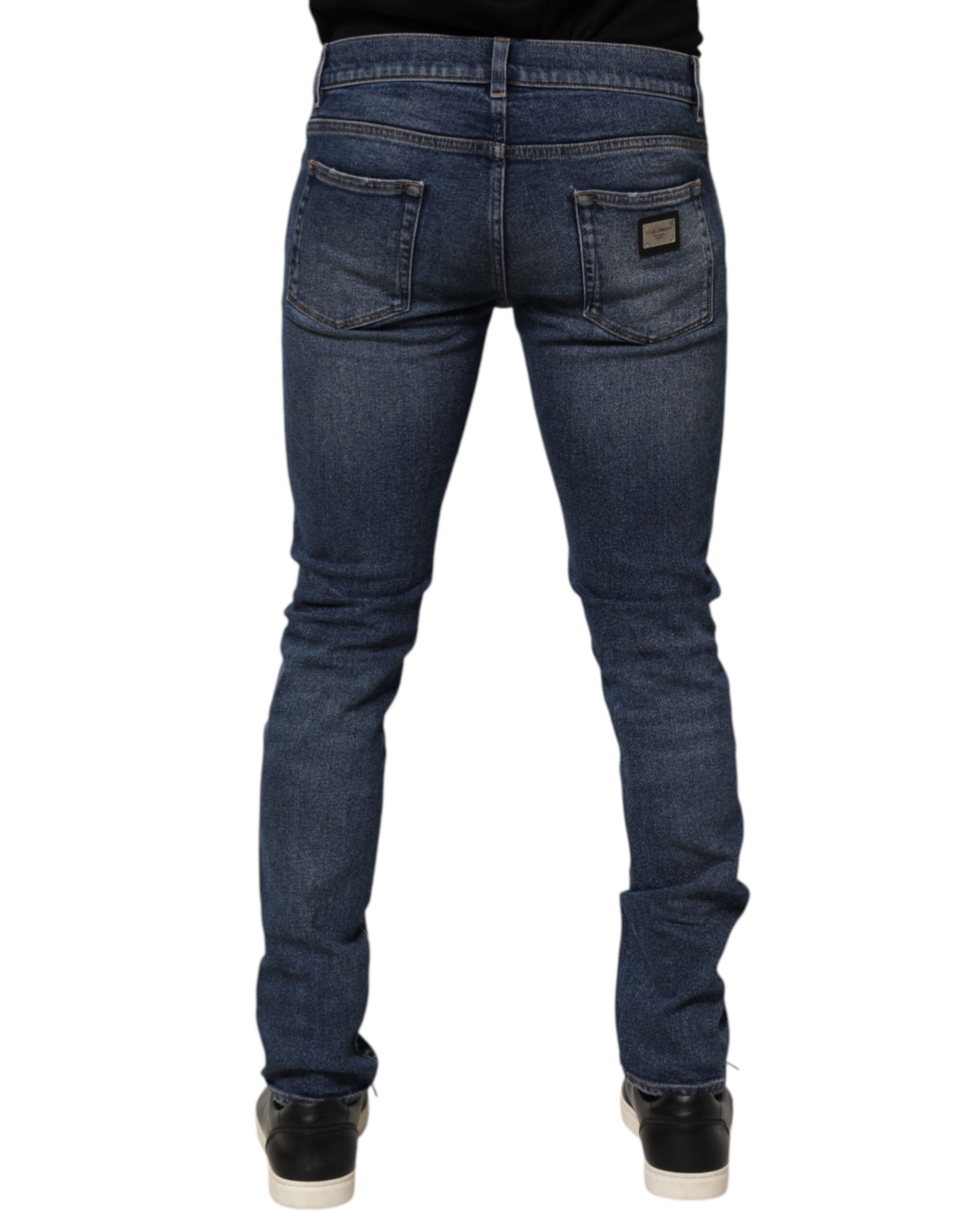 Dolce & Gabbana Blue Cotton Logo Plaque Skinny Men Denim Jeans - Image 4
