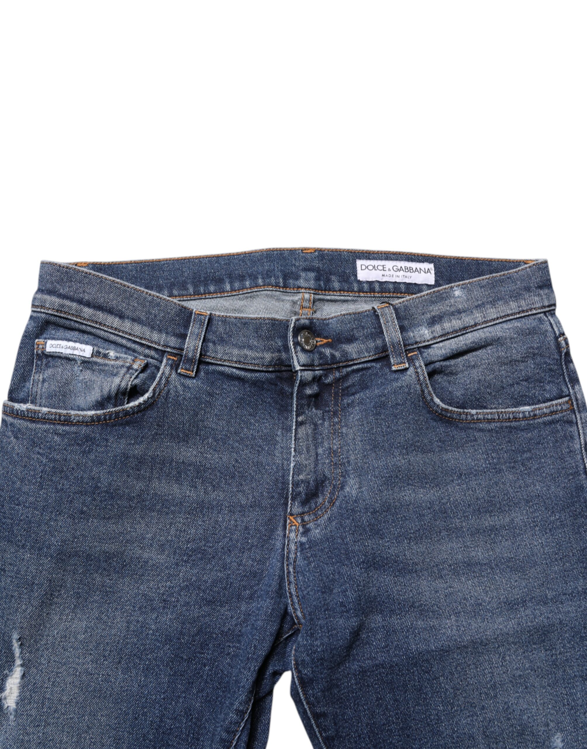 Dolce & Gabbana Blue Cotton Logo Plaque Skinny Men Denim Jeans - Image 5