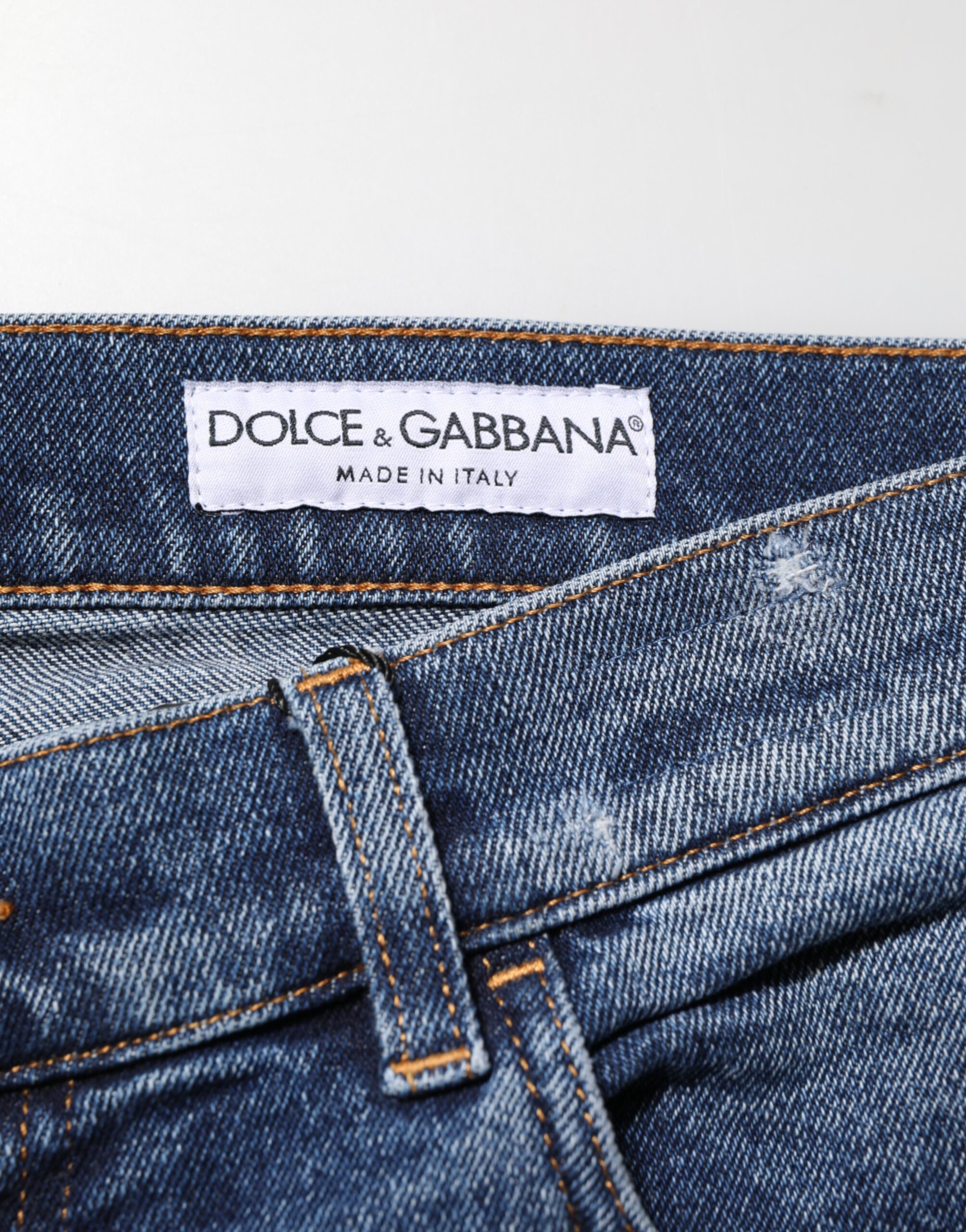 Dolce & Gabbana Blue Cotton Logo Plaque Skinny Men Denim Jeans - Image 6