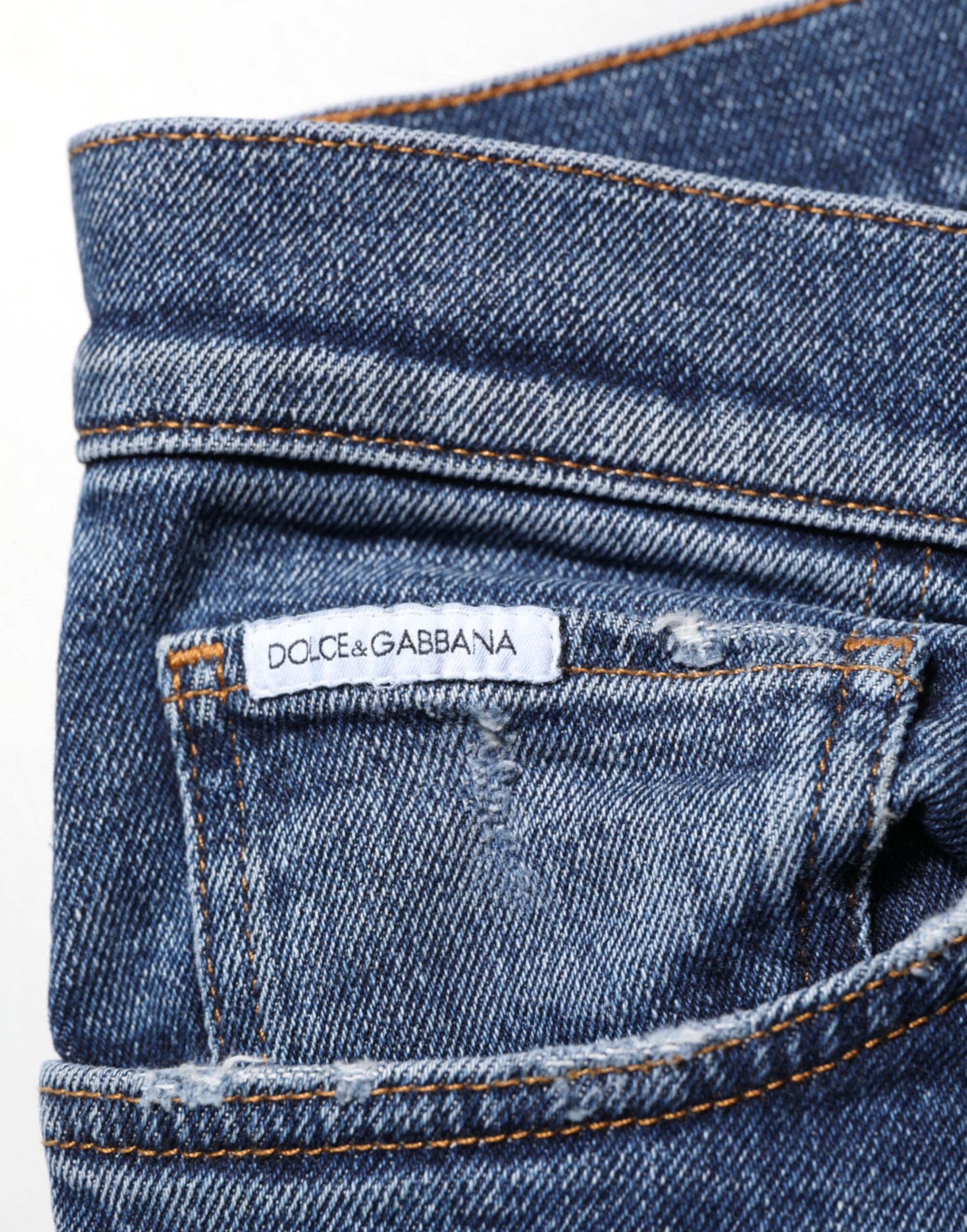 Dolce & Gabbana Blue Cotton Logo Plaque Skinny Men Denim Jeans - Image 7