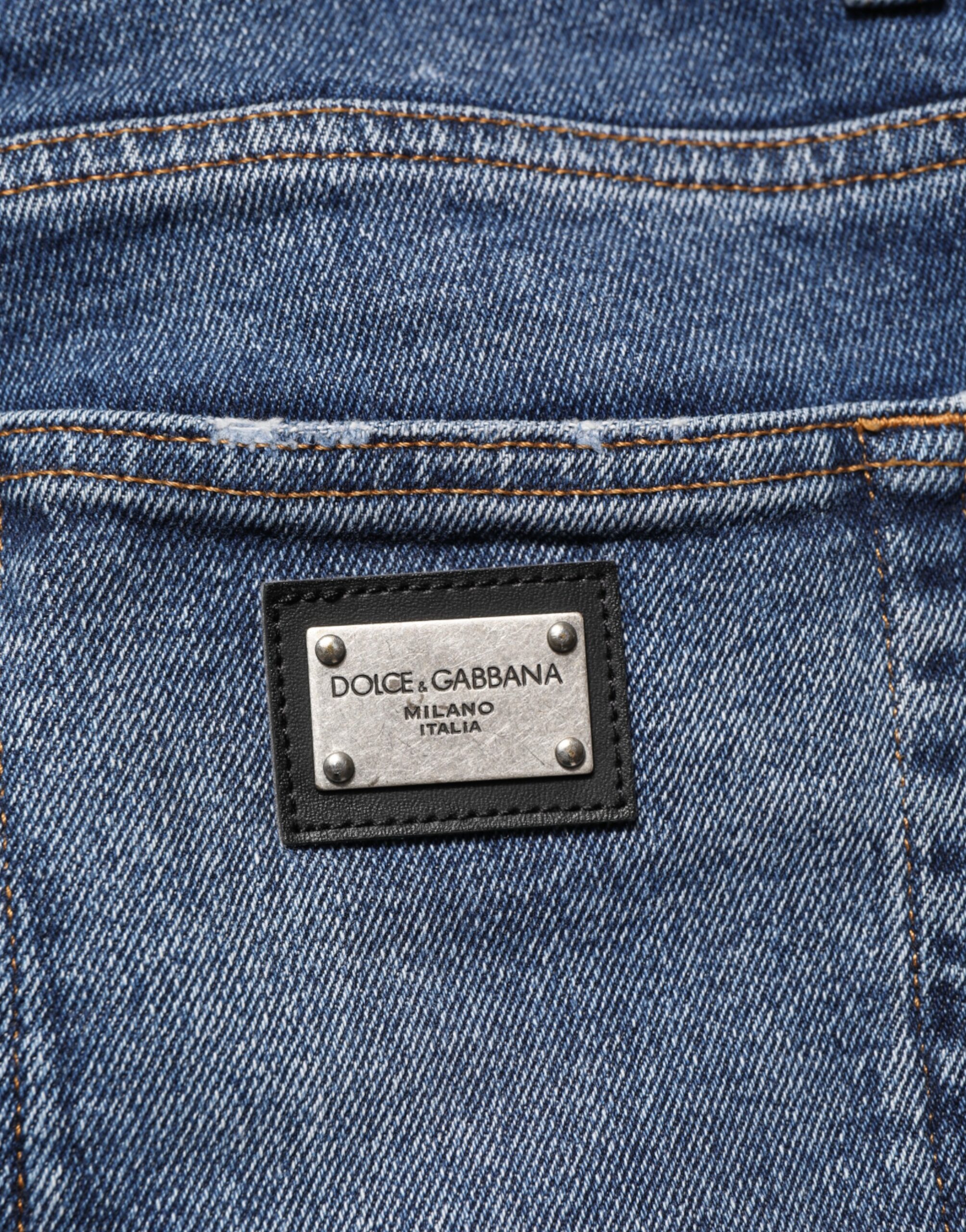 Dolce & Gabbana Blue Cotton Logo Plaque Skinny Men Denim Jeans - Image 8