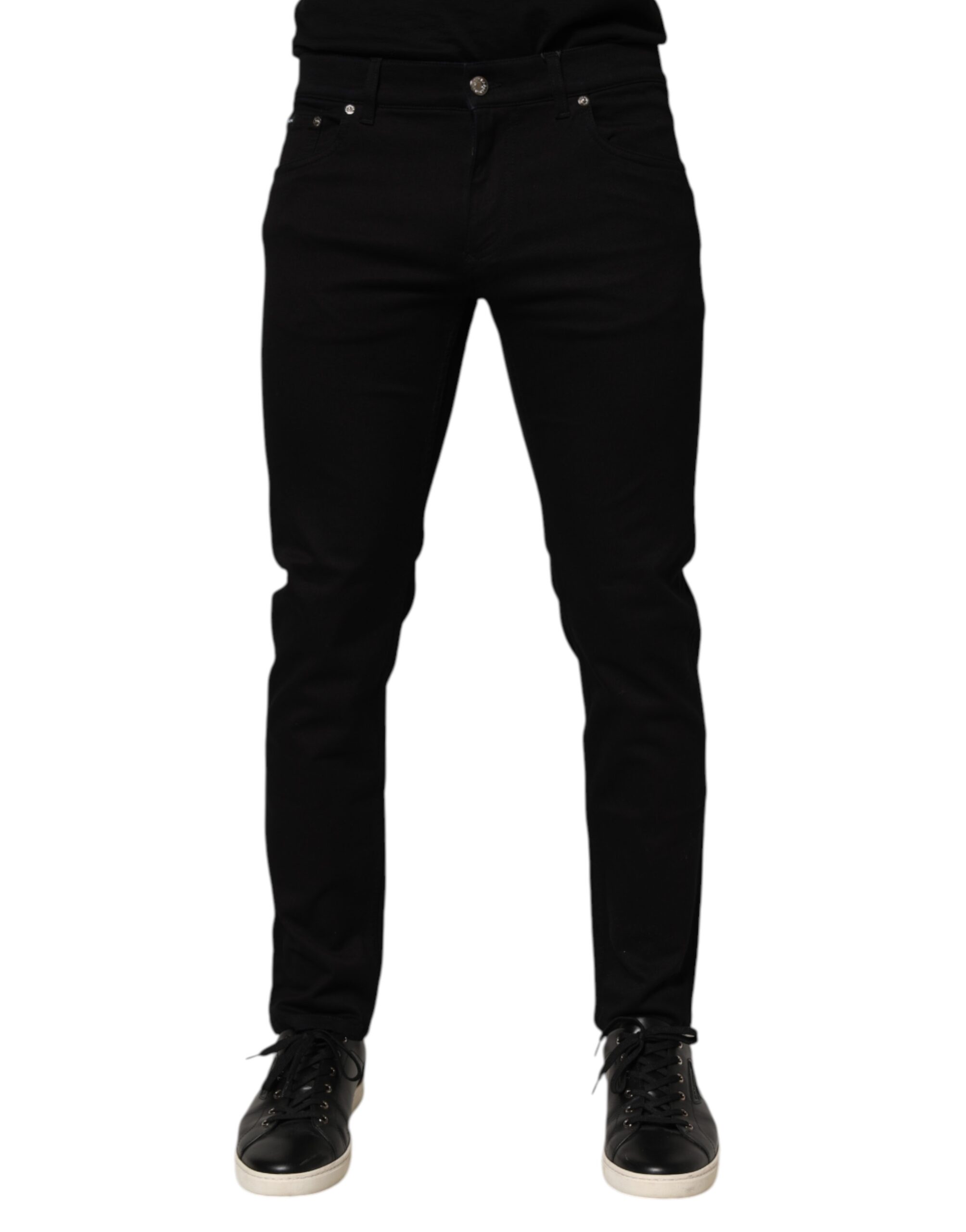 Dolce & Gabbana Black Cotton Blend Skinny Men Trouser Pants - Image 2