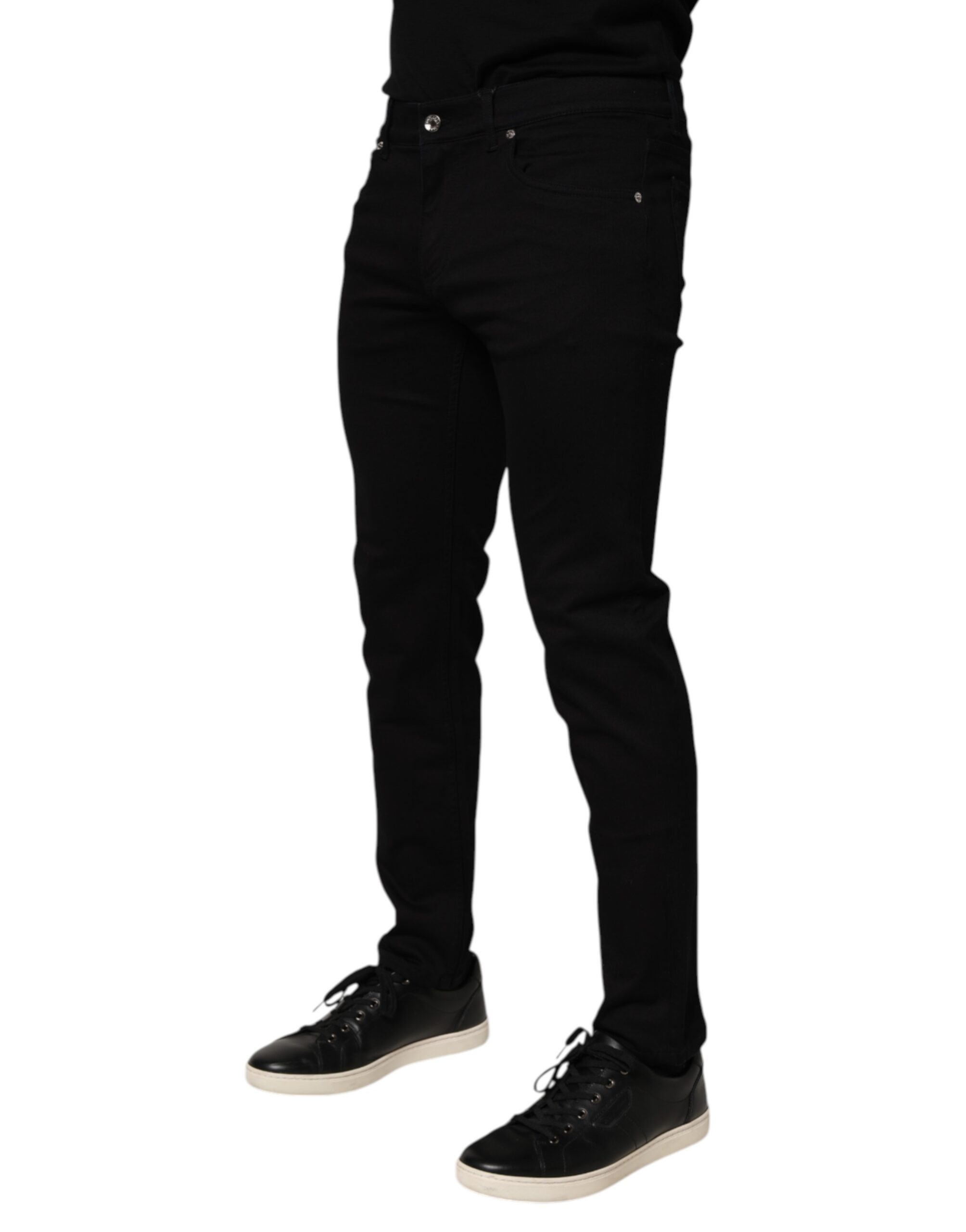 Dolce & Gabbana Black Cotton Blend Skinny Men Trouser Pants - Image 3