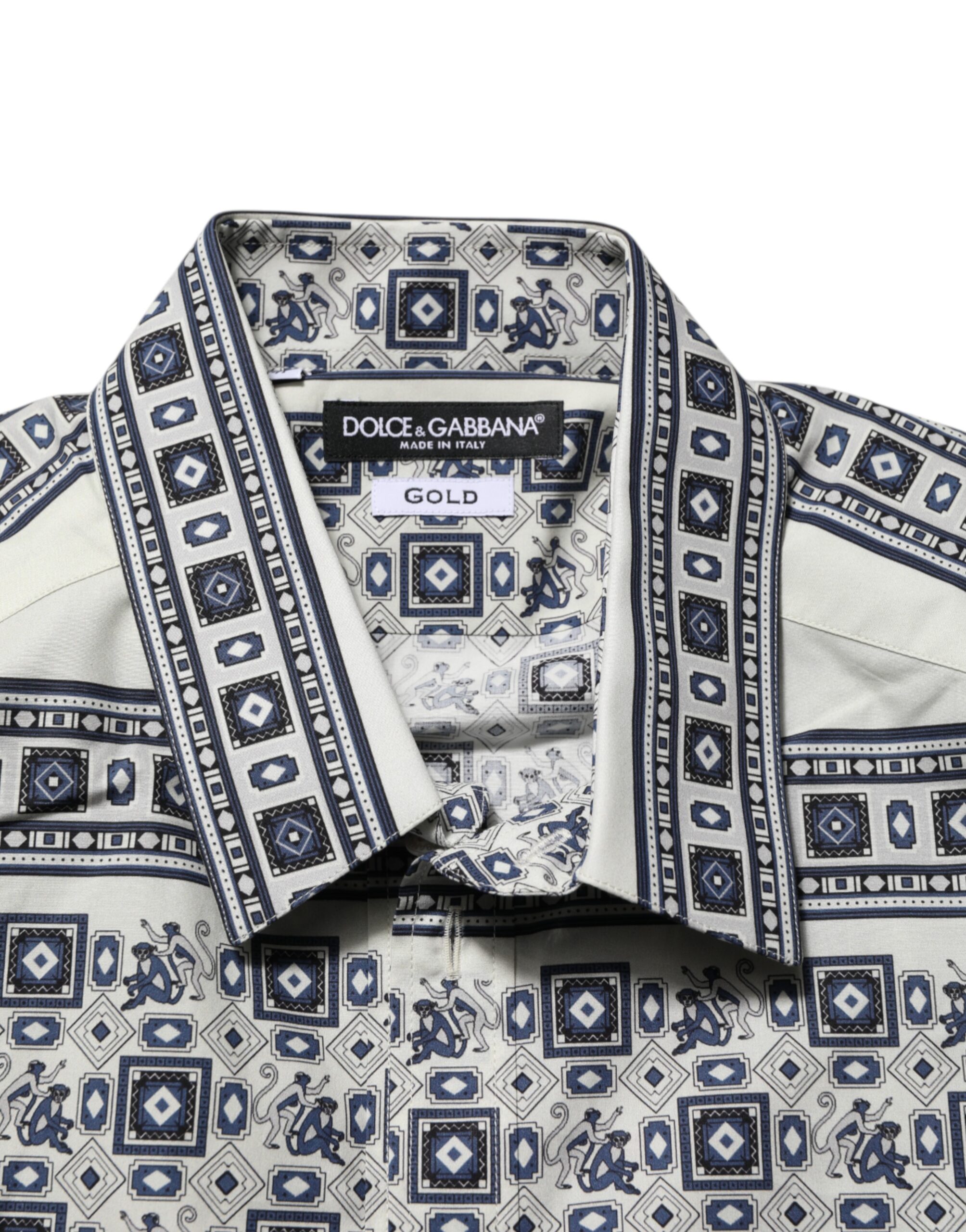 Dolce & Gabbana Multicolor Monkey Tie Print GOLD Dress Shirt - Image 7