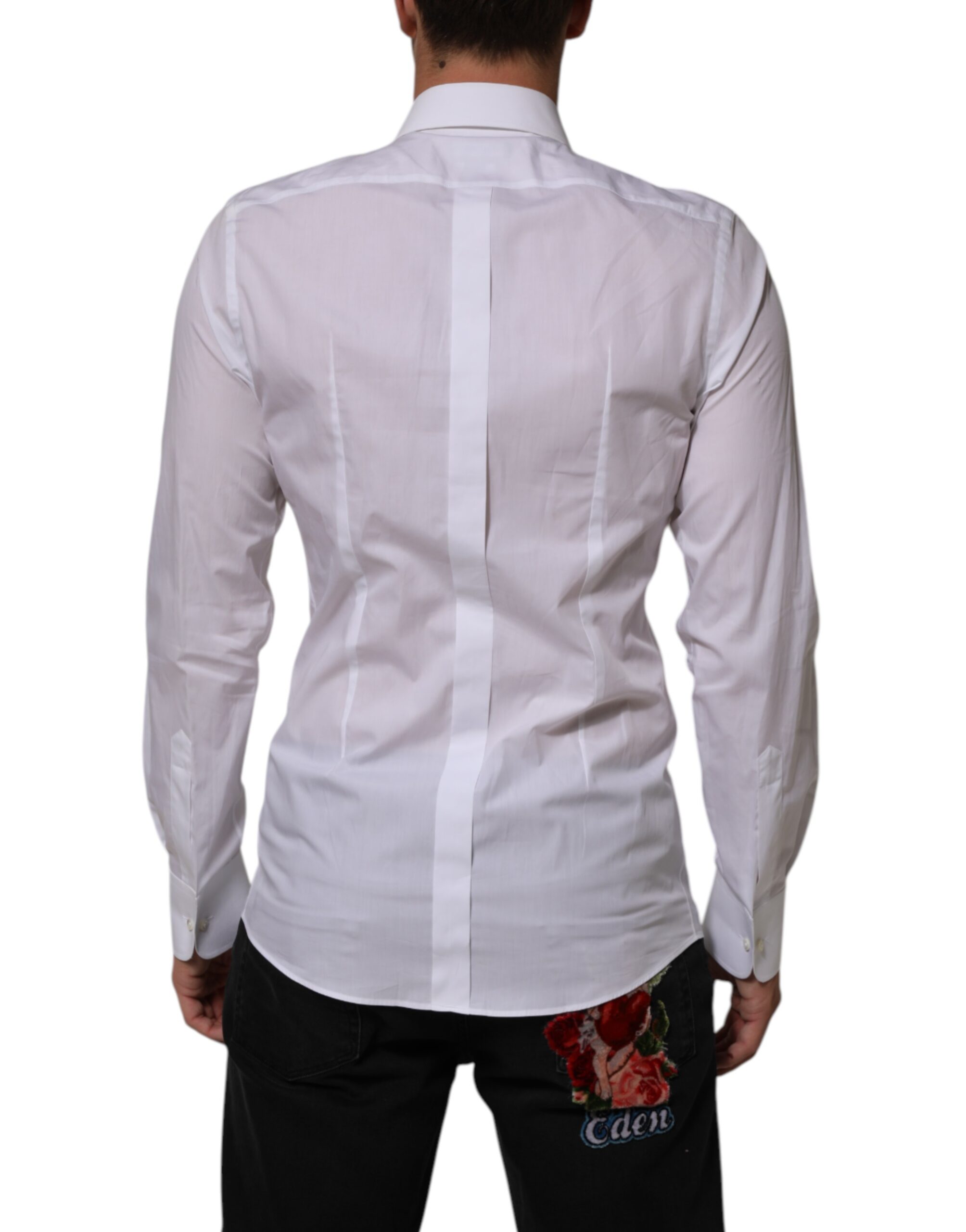 Dolce & Gabbana White Cotton DG Logo Pearl GOLD Formal Shirt - Image 4