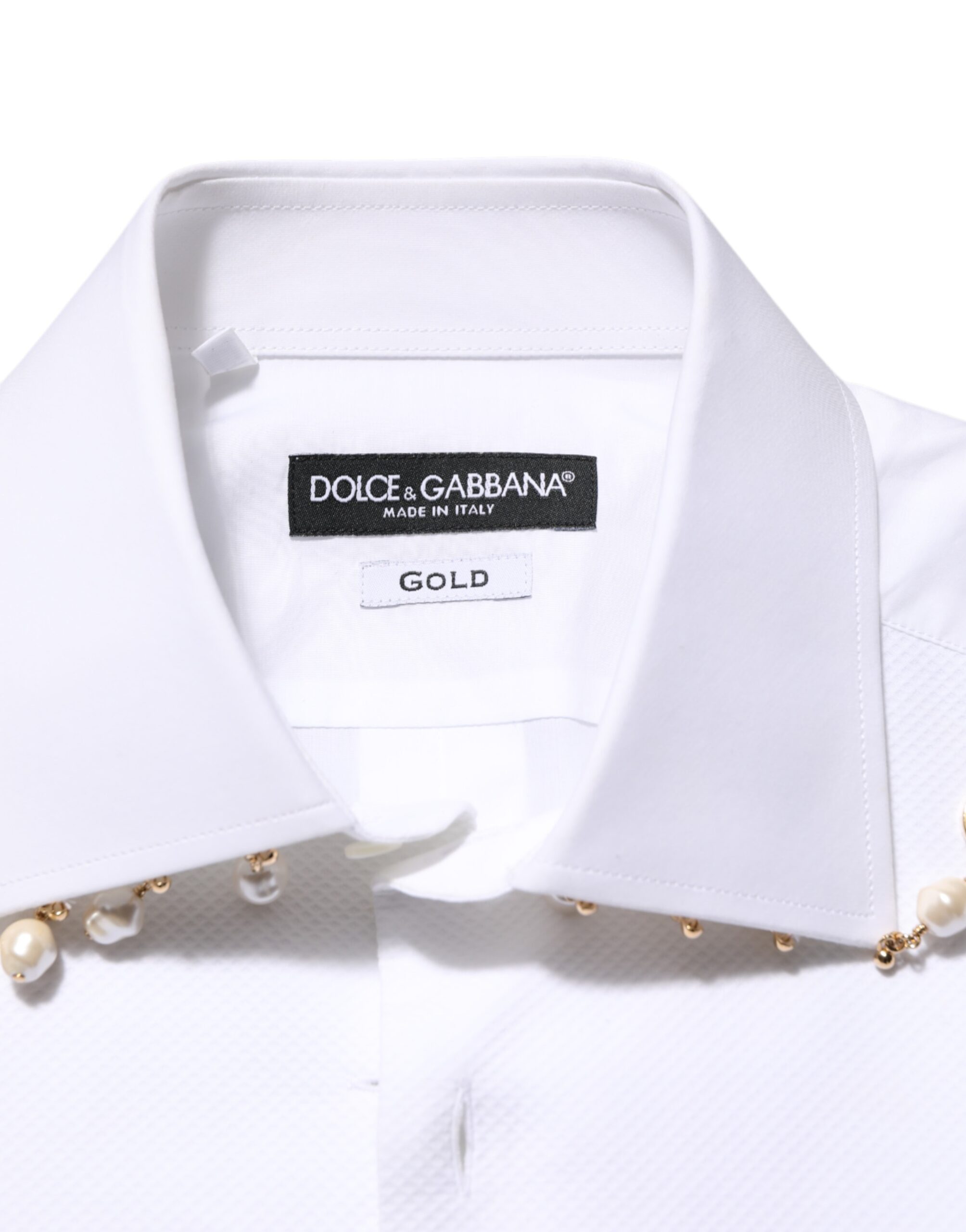 Dolce & Gabbana White Cotton DG Logo Pearl GOLD Formal Shirt - Image 7