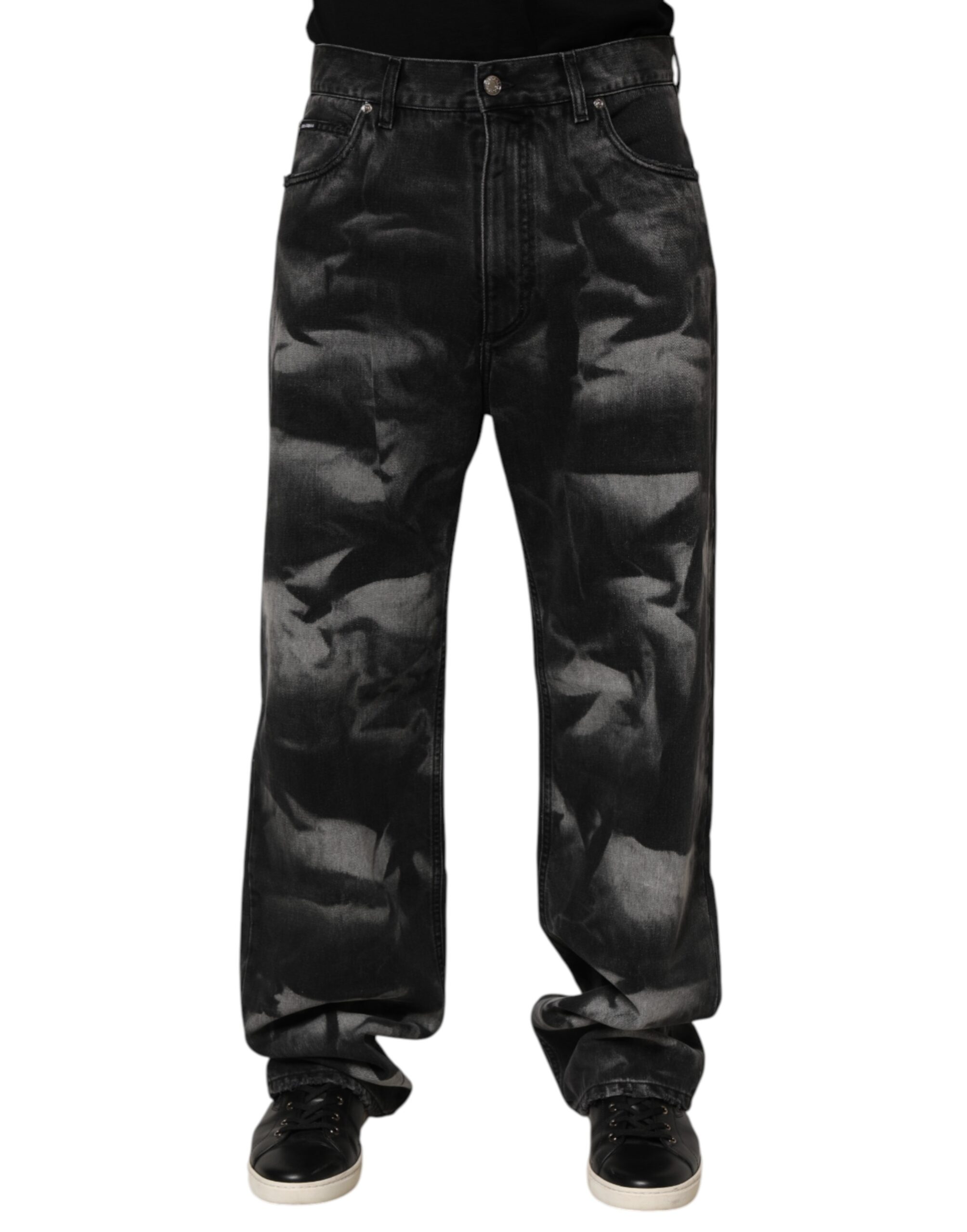 Dolce & Gabbana Black Marbled Effect Straight Men Denim Jeans - Image 2
