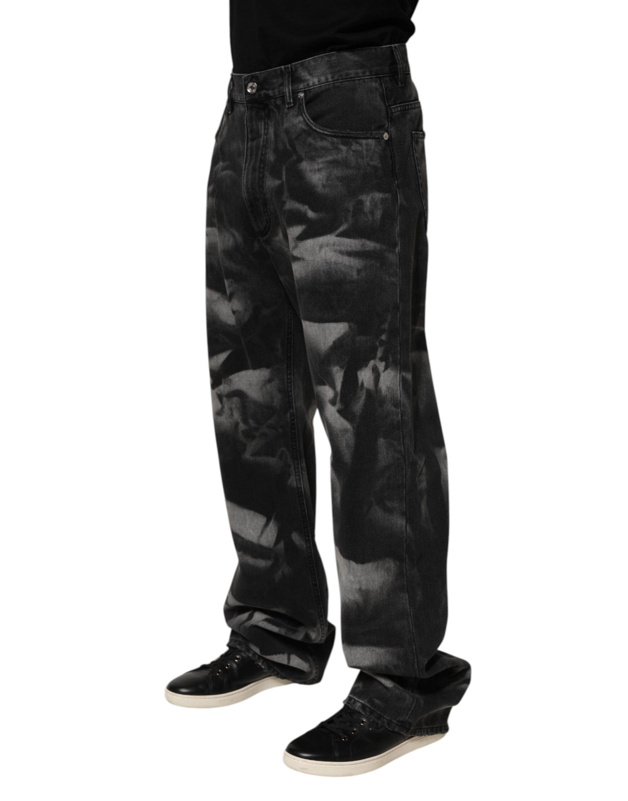 Dolce & Gabbana Black Marbled Effect Straight Men Denim Jeans - Image 3