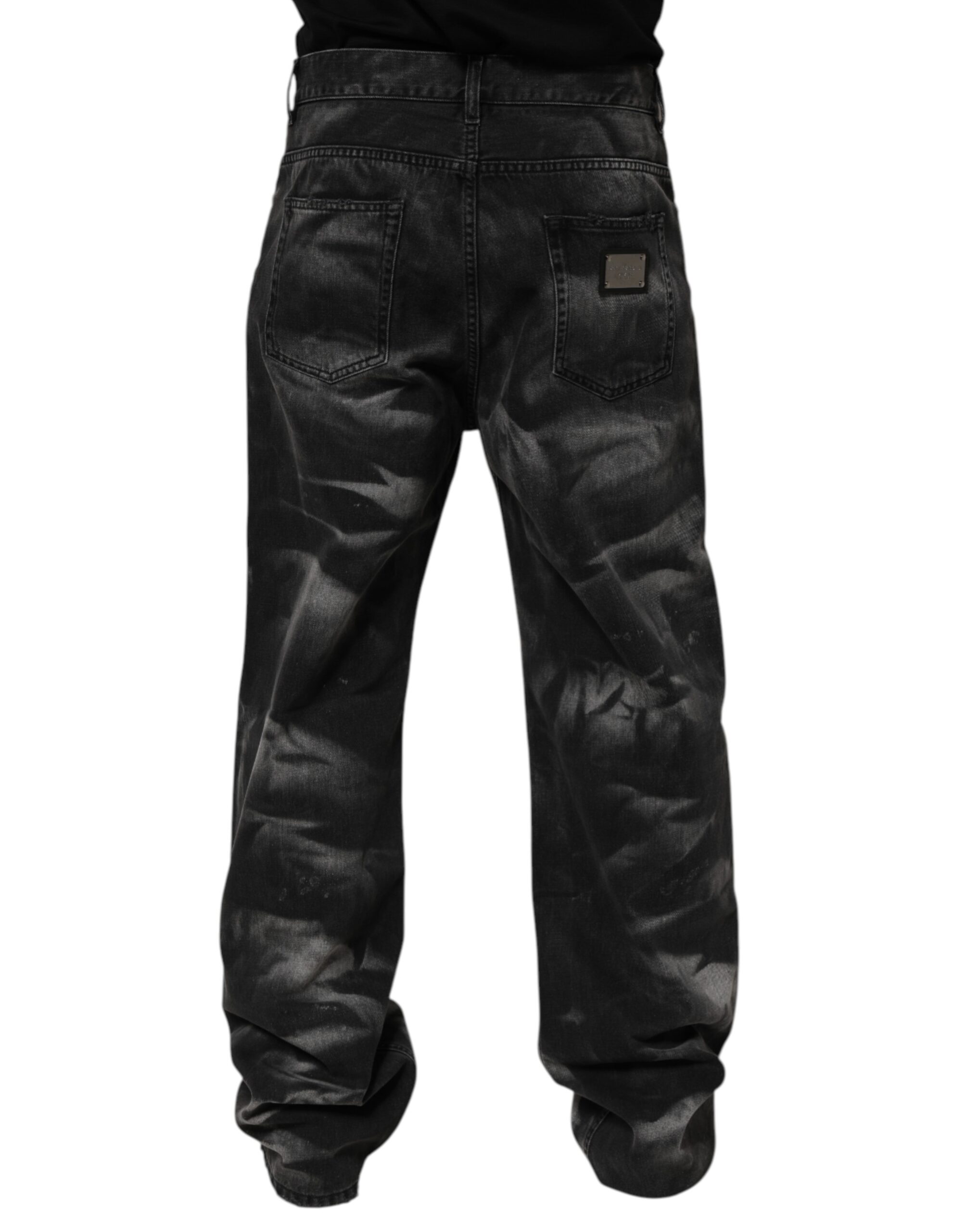 Dolce & Gabbana Black Marbled Effect Straight Men Denim Jeans - Image 4
